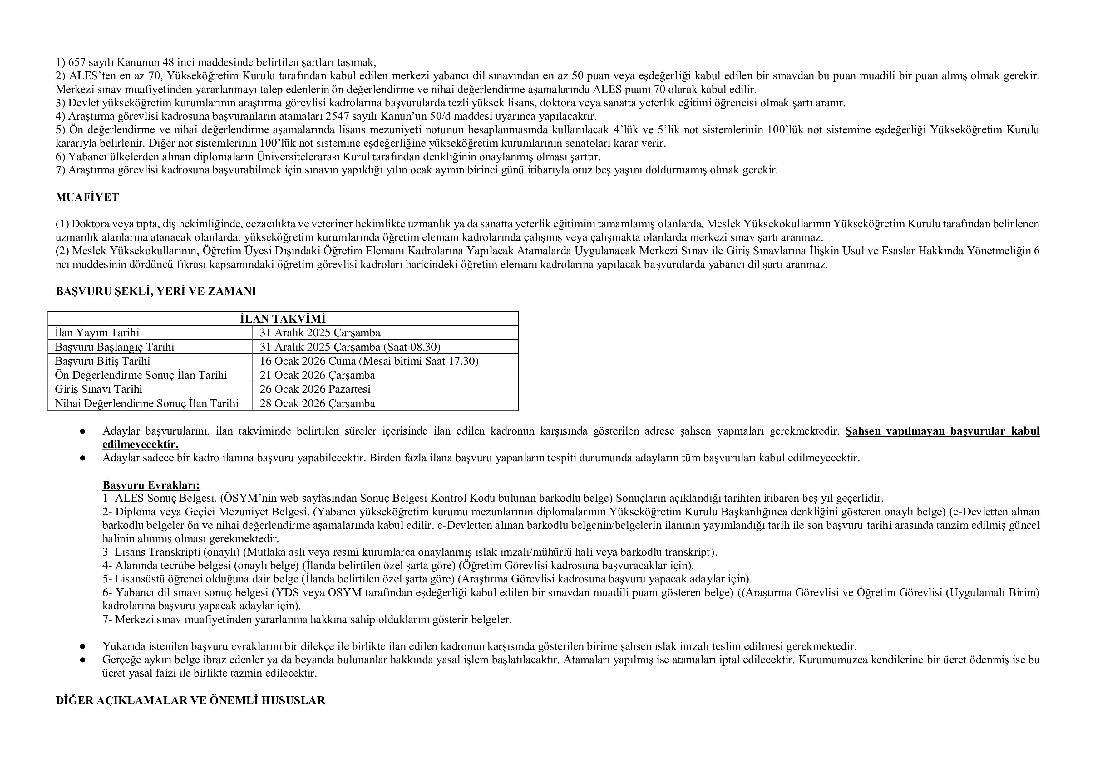 ISPARTA UYGULAMALI BİLİMLER ÜNİVERSİTESİ 11 ÖĞRETİM ELEMANI ALACAK ( 31 Aralık - 16 Ocak) İlan İçeriği Sayfa 3