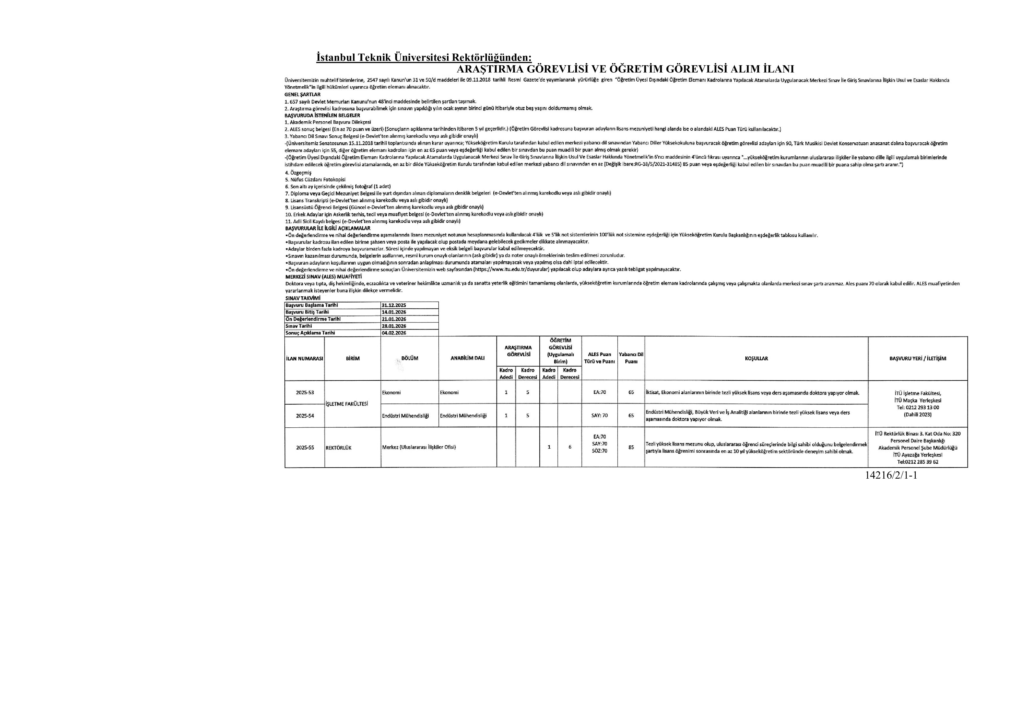 İSTANBUL TEKNİK ÜNİVERSİTESİ 68  ALACAK ( 31 Aralık - 14 Ocak) İlan İçeriği Sayfa 5