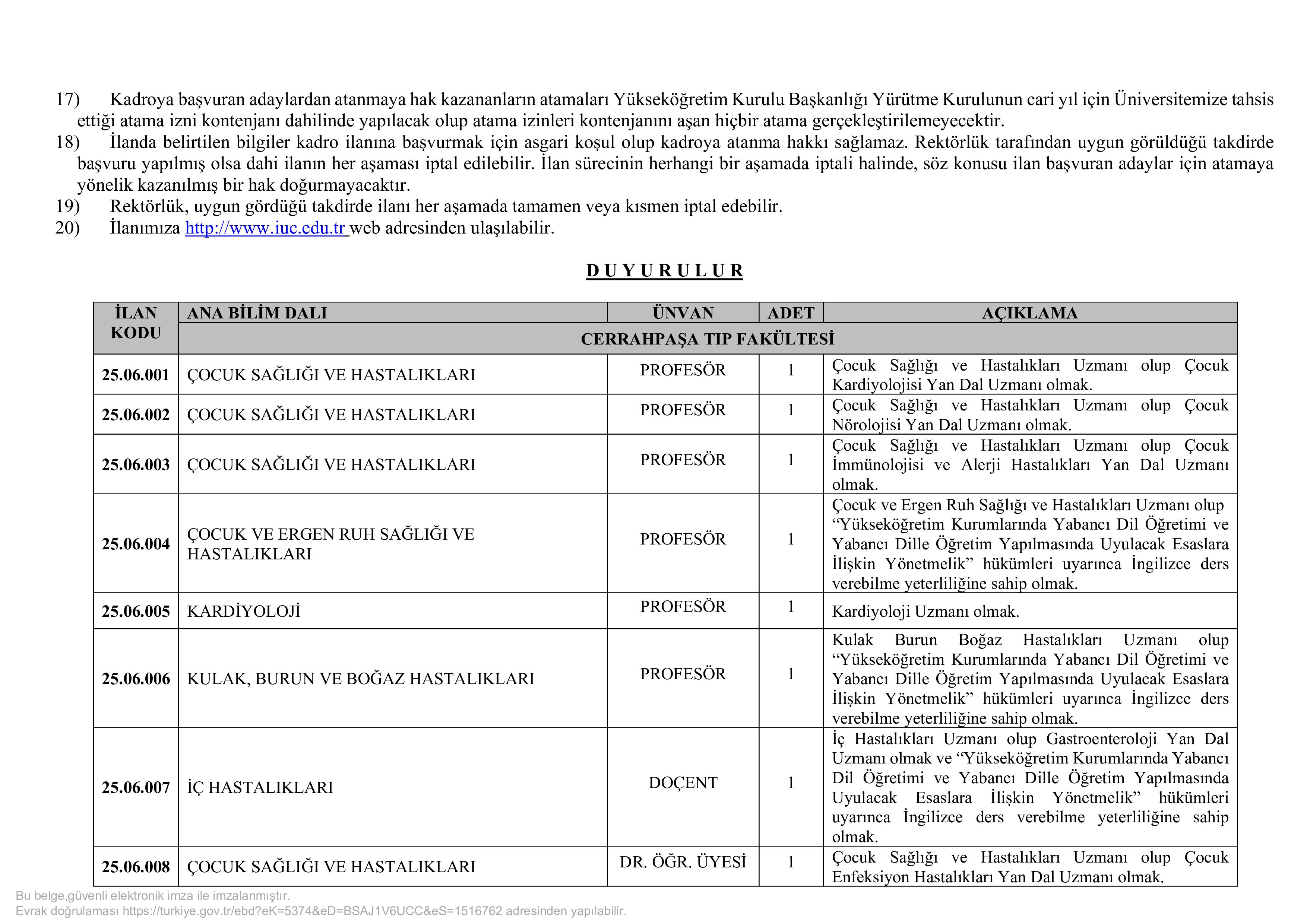 İSTANBUL ÜNİVERSİTESİ-CERRAHPAŞA 41 ÖĞRETİM ÜYESİ VE ÖĞRETİM ELEMANI ALACAK ( 31 Aralık - 14 Ocak) İlan İçeriği Sayfa 3