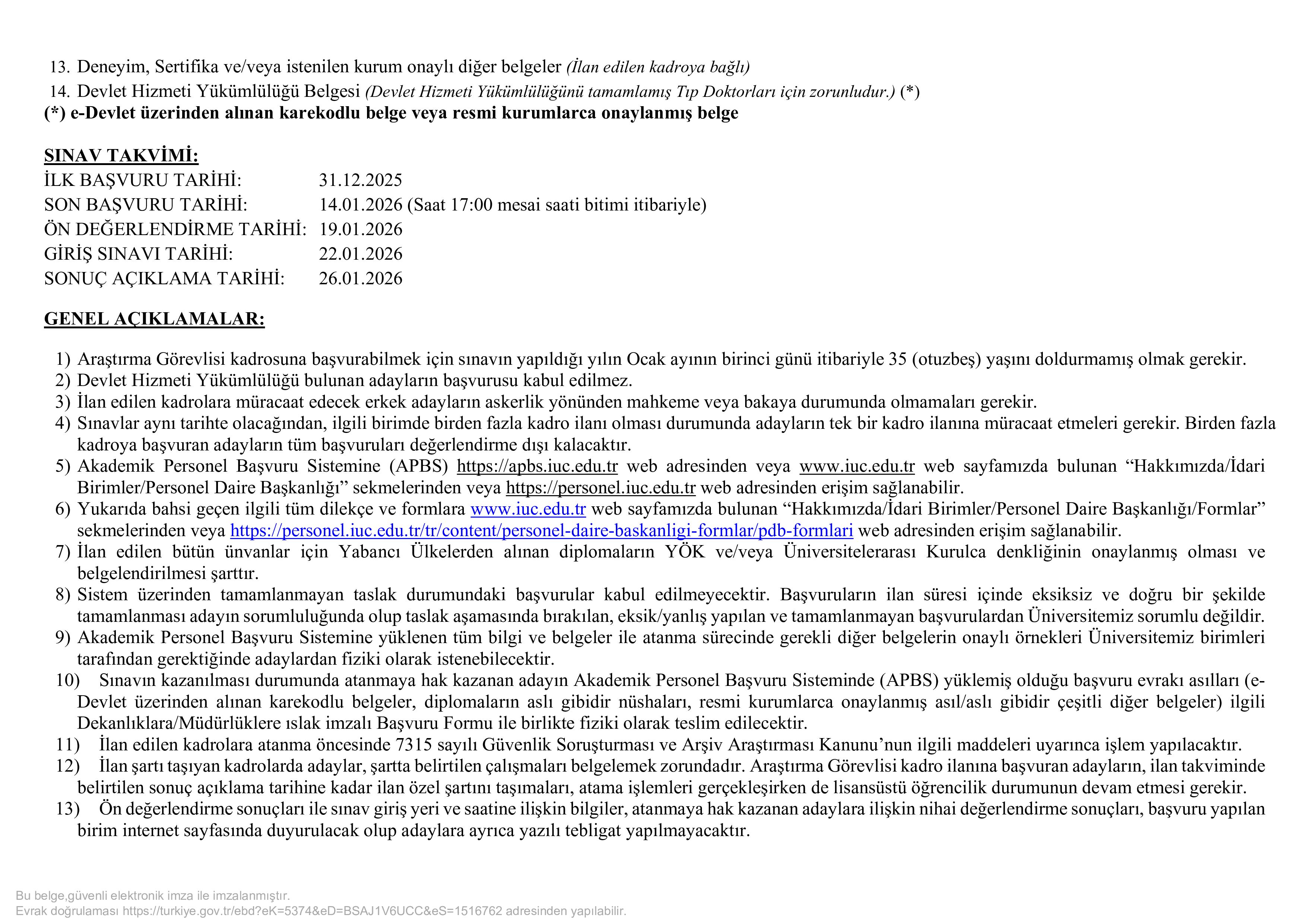 İSTANBUL ÜNİVERSİTESİ-CERRAHPAŞA 41 ÖĞRETİM ÜYESİ VE ÖĞRETİM ELEMANI ALACAK ( 31 Aralık - 14 Ocak) İlan İçeriği Sayfa 7