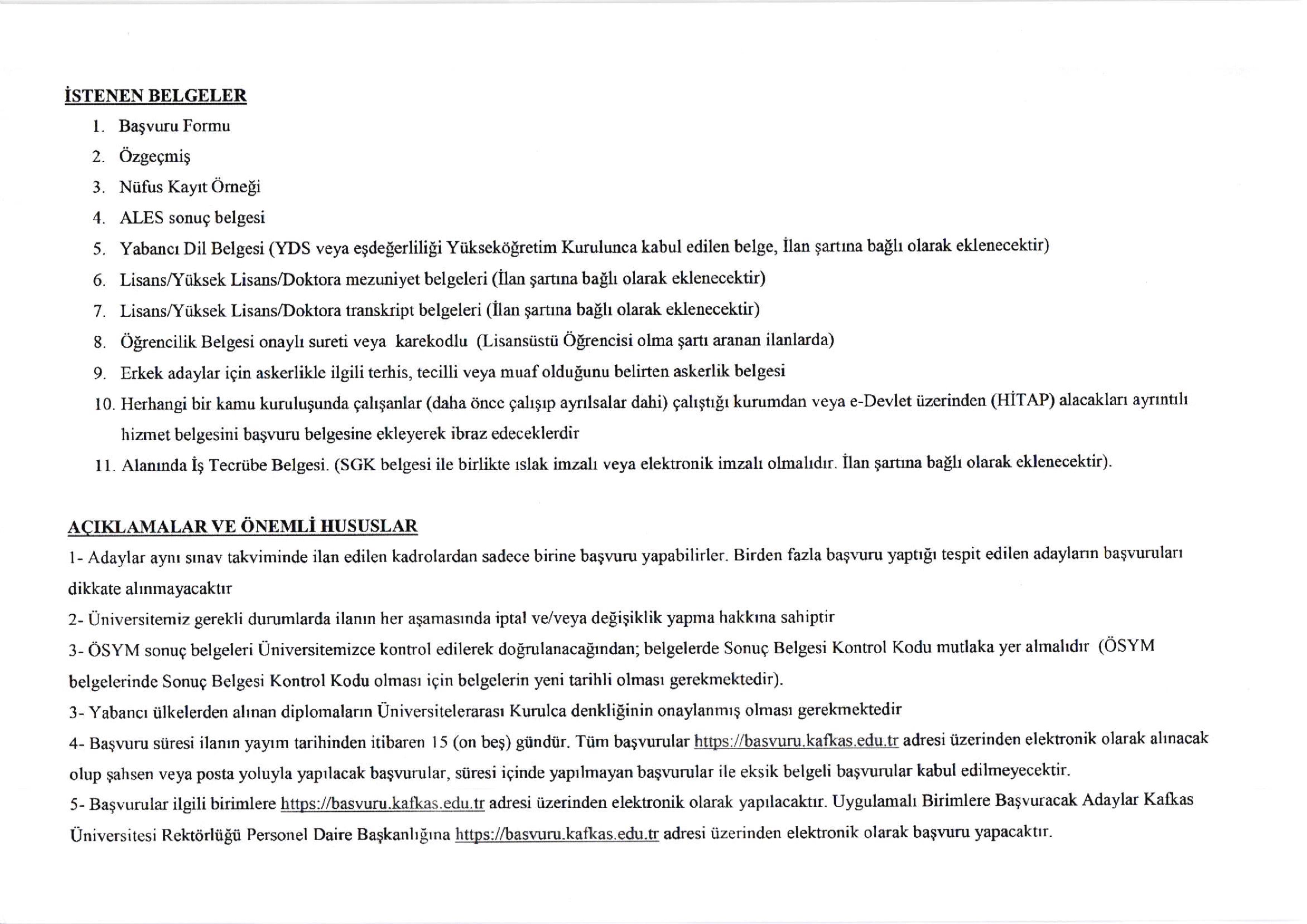 KAFKAS ÜNİVERSİTESİ KAFKAS ÜNİVERSİTESİ 79 ÖĞRETİM ÜYESİ ALACAK ( 31 Aralık - 15 Ocak) İlan İçeriği Sayfa 3