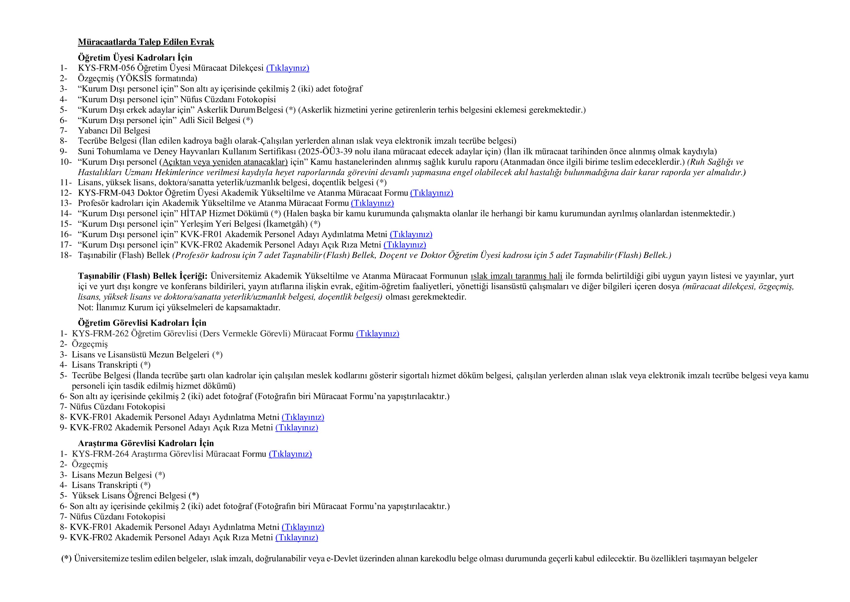 KASTAMONU ÜNİVERSİTESİ 51 ÖĞRETİM ELEMANI ALACAK ( 31 Aralık - 15 Ocak) İlan İçeriği Sayfa 6