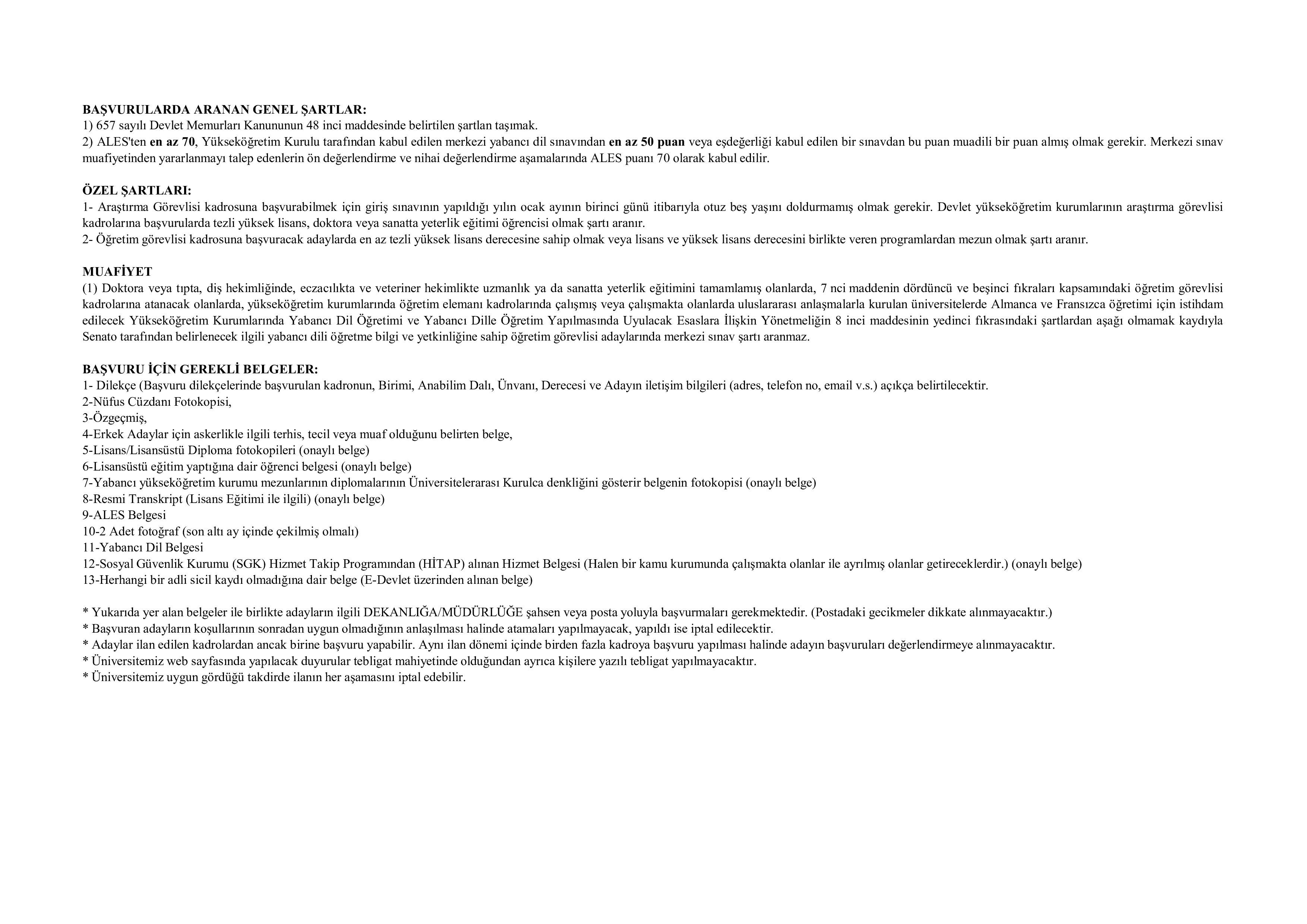 MİMAR SİNAN GÜZEL SANATLAR ÜNİVERSİTESİ 4  ALACAK ( 31 Aralık - 14 Ocak) İlan İçeriği Sayfa 2