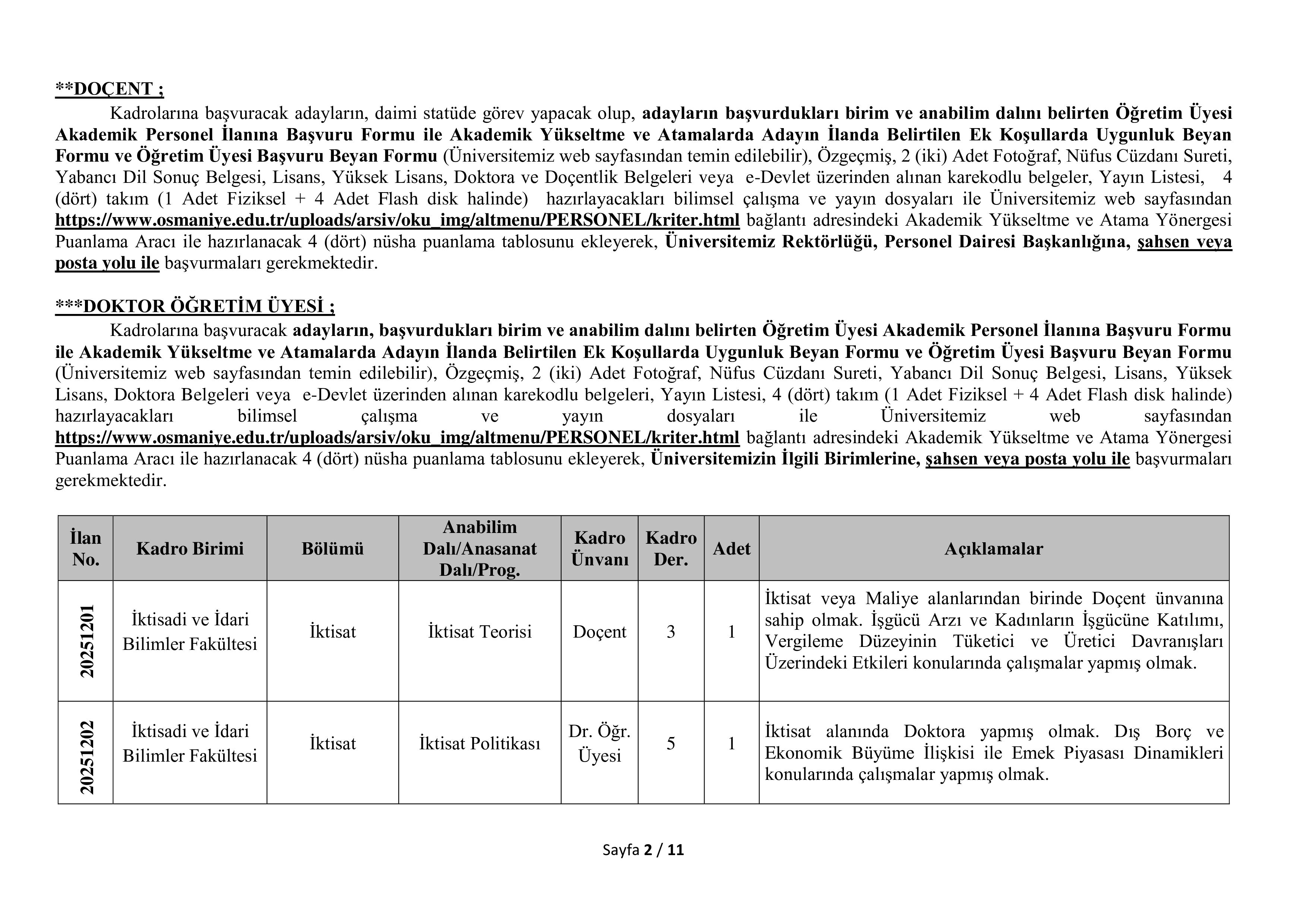OSMANİYE KORKUT ATA ÜNİVERSİTESİ 1  ALACAK ( 31 Aralık - 15 Ocak) İlan İçeriği Sayfa 2