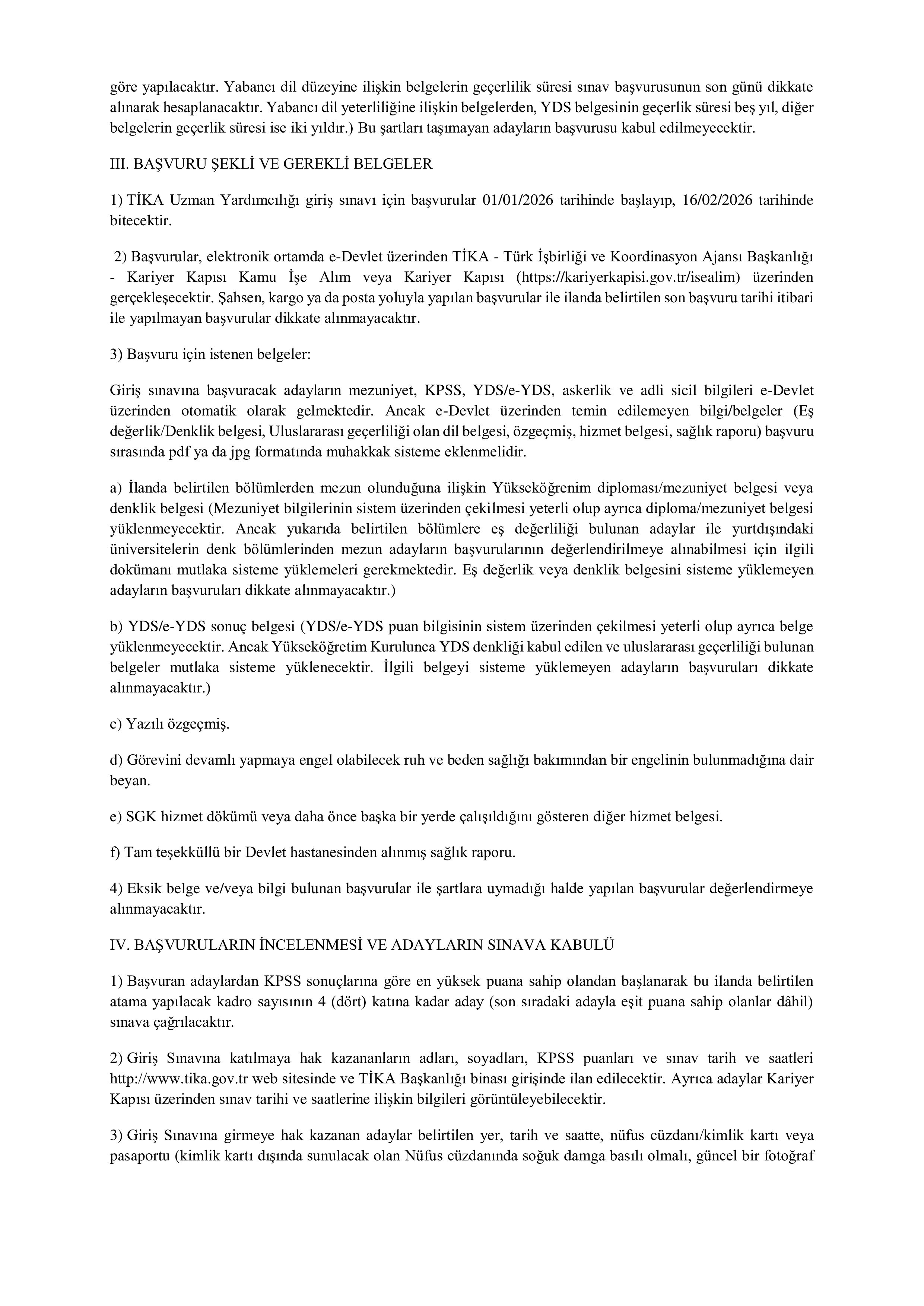 TÜRK İŞBİRLİĞİ VE KOORDİNASYON AJANSI BAŞKANLIĞI 20 TİKA UZMAN YARDIMCISI ALACAK ( 1 Ocak - 16 Şubat) İlan İçeriği Sayfa 2