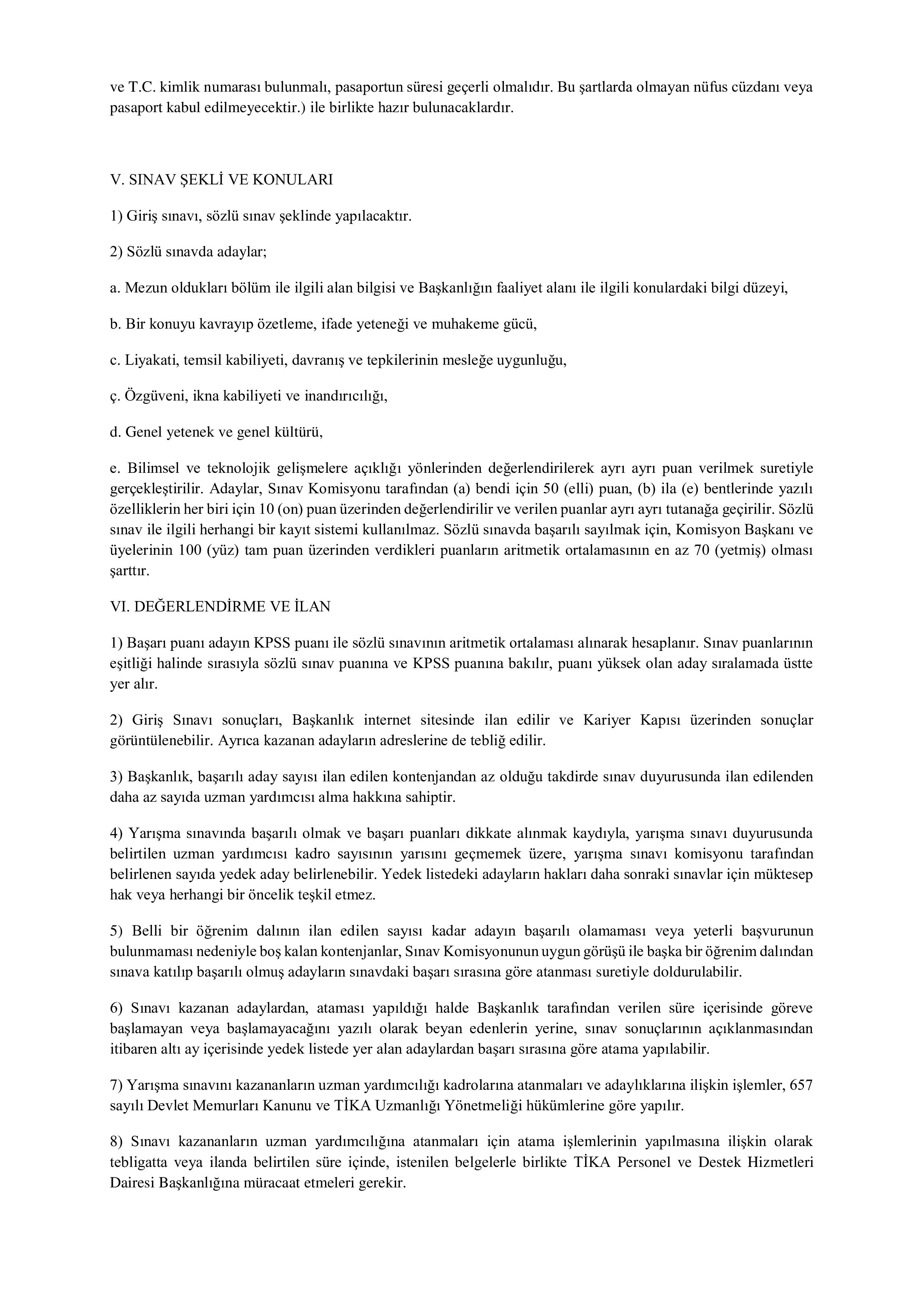 TÜRK İŞBİRLİĞİ VE KOORDİNASYON AJANSI BAŞKANLIĞI 20 TİKA UZMAN YARDIMCISI ALACAK ( 1 Ocak - 16 Şubat) İlan İçeriği Sayfa 3