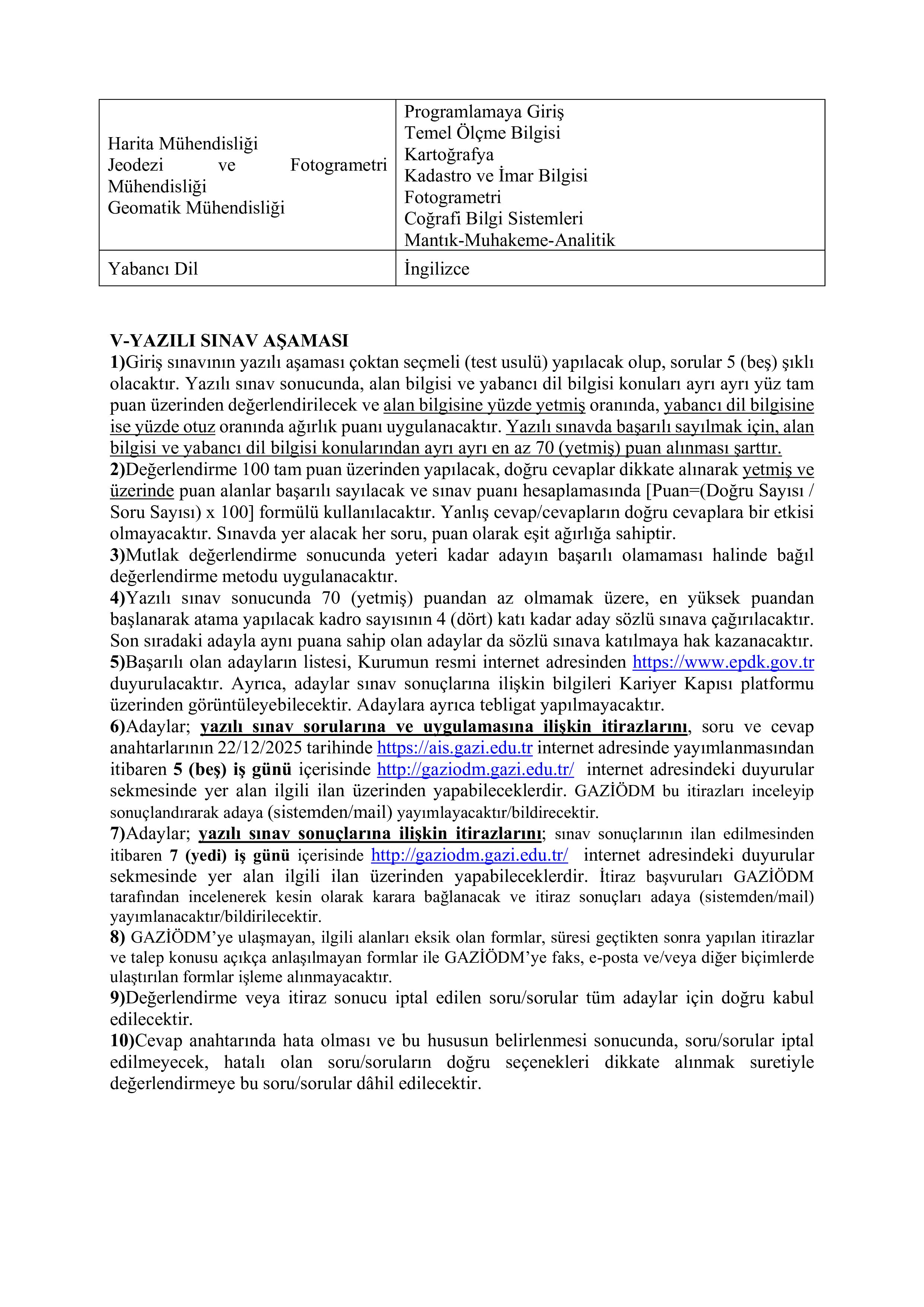 ENERJİ PİYASASI DÜZENLEME KURUMU BAŞKANLIĞI 18 ENERJİ UZMAN YARDIMCISI ALACAK ( 3 Kasım - 17 Kasım) İlan İçeriği Sayfa 4