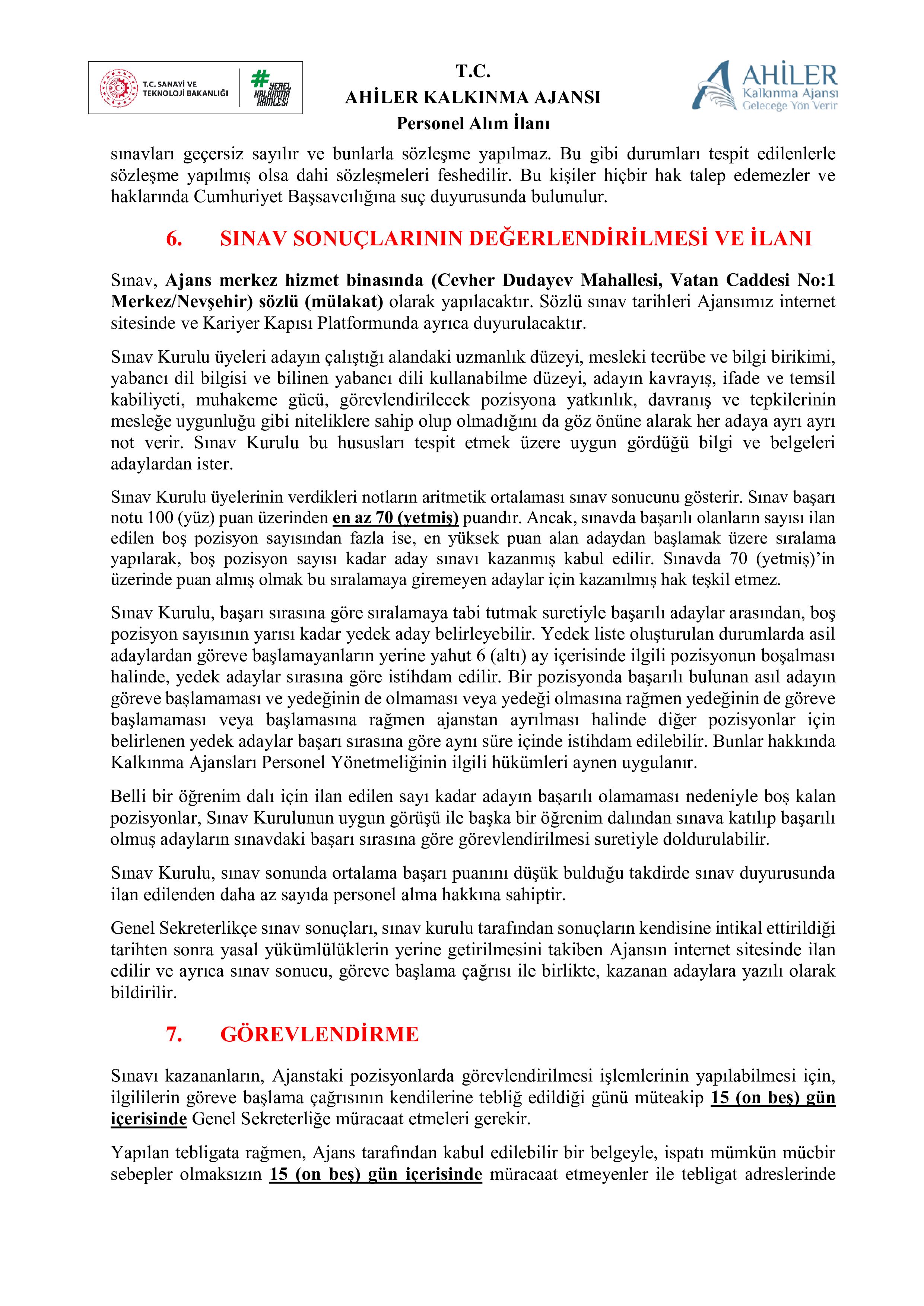 AHİLER KALKINMA AJANSI 6 SÖZLEŞMELİ PERSONEL ALACAK ( 20 Nisan - 4 Mayıs) İlan İçeriği Sayfa 10