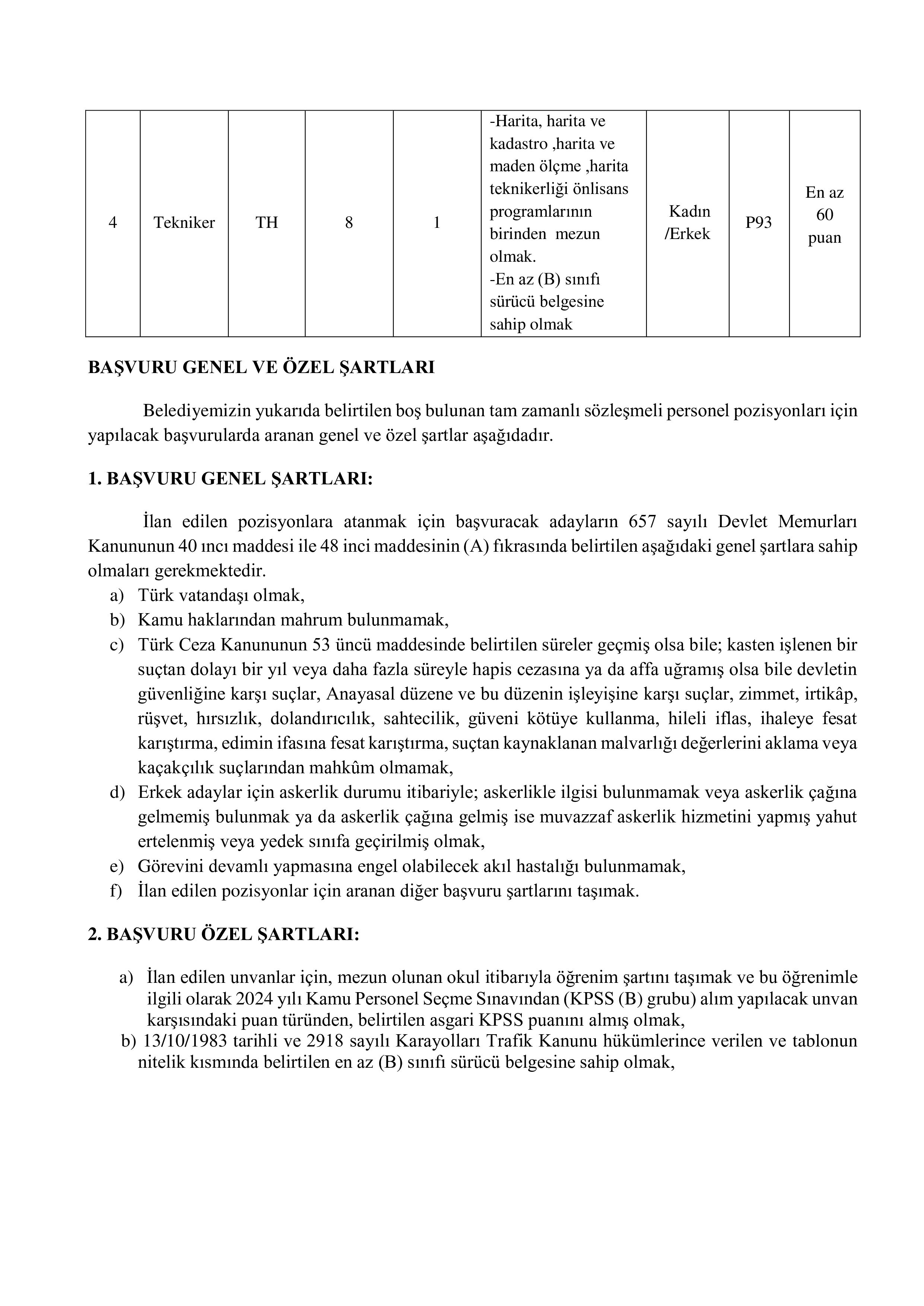 SAFRANBOLU BELEDİYE BAŞKANLIĞI 2 SÖZLEŞMELİ PERSONEL ALACAK ( 11 Mayıs - 13 Mayıs) İlan İçeriği Sayfa 2