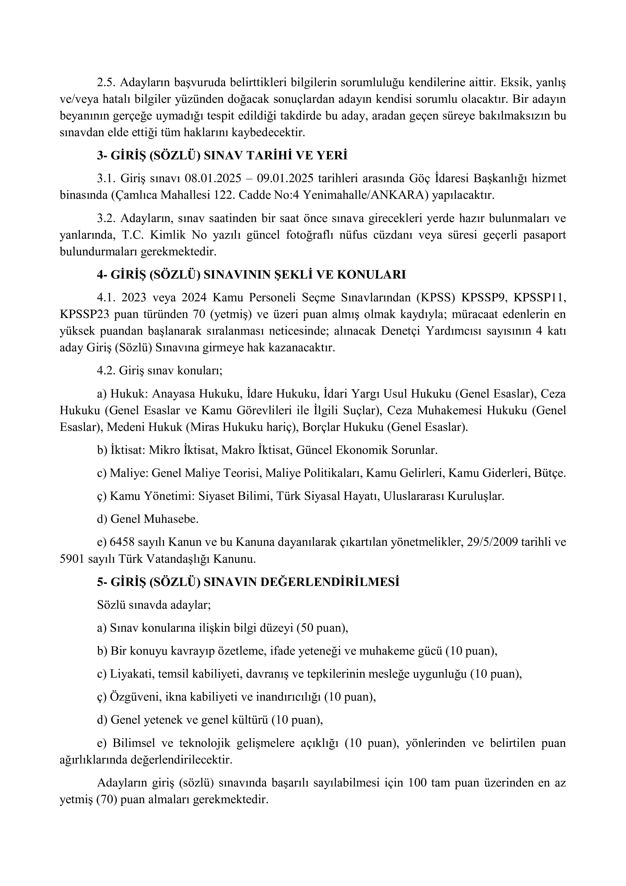 GÖÇ İDARESİ GENEL MÜDÜRLÜĞÜ 10 DENETÇİ YARDIMCISI ALACAK ( 5 Aralık - 13 Aralık) İlan İçeriği Sayfa 2