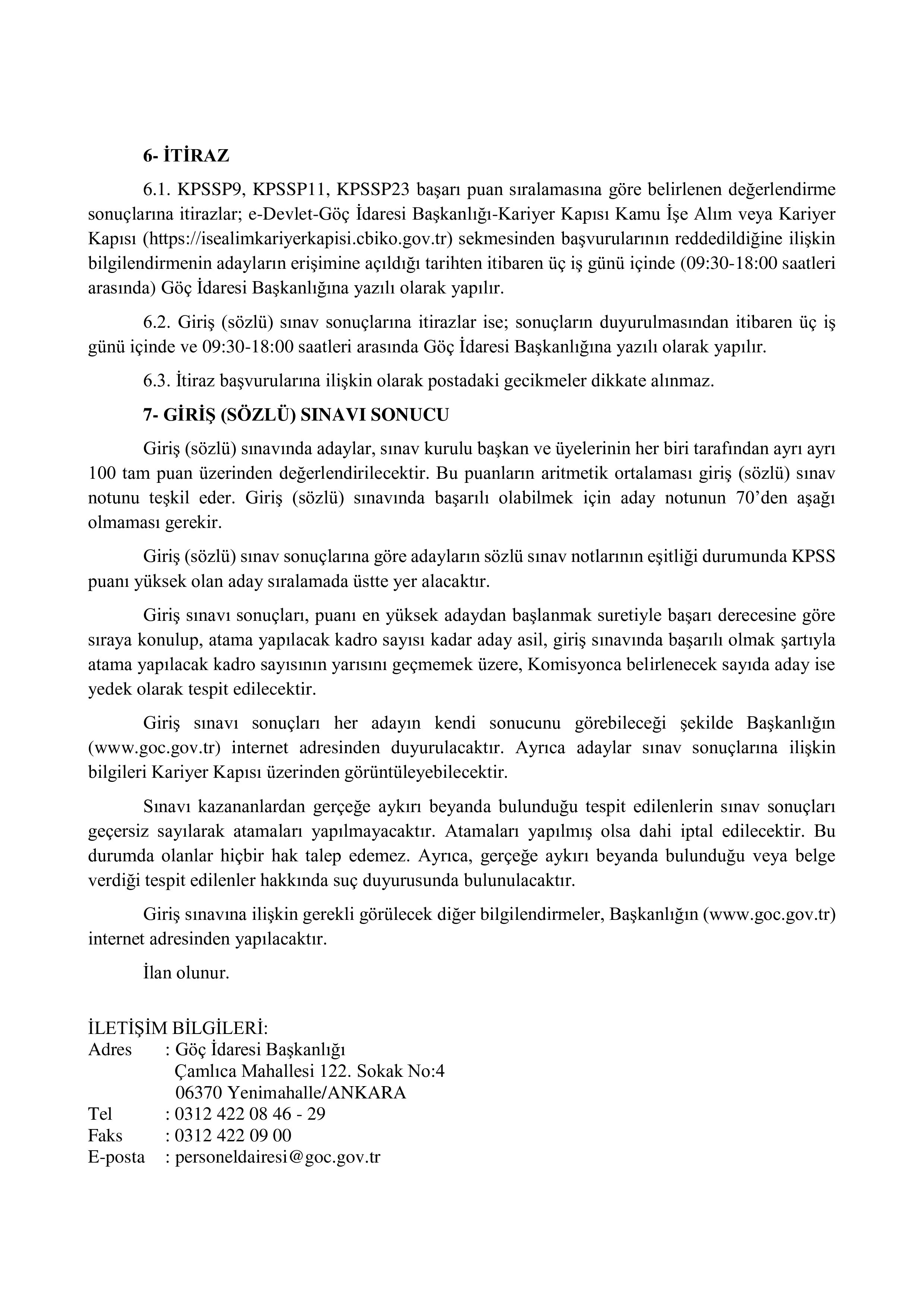 GÖÇ İDARESİ GENEL MÜDÜRLÜĞÜ 10 DENETÇİ YARDIMCISI ALACAK ( 5 Aralık - 13 Aralık) İlan İçeriği Sayfa 3