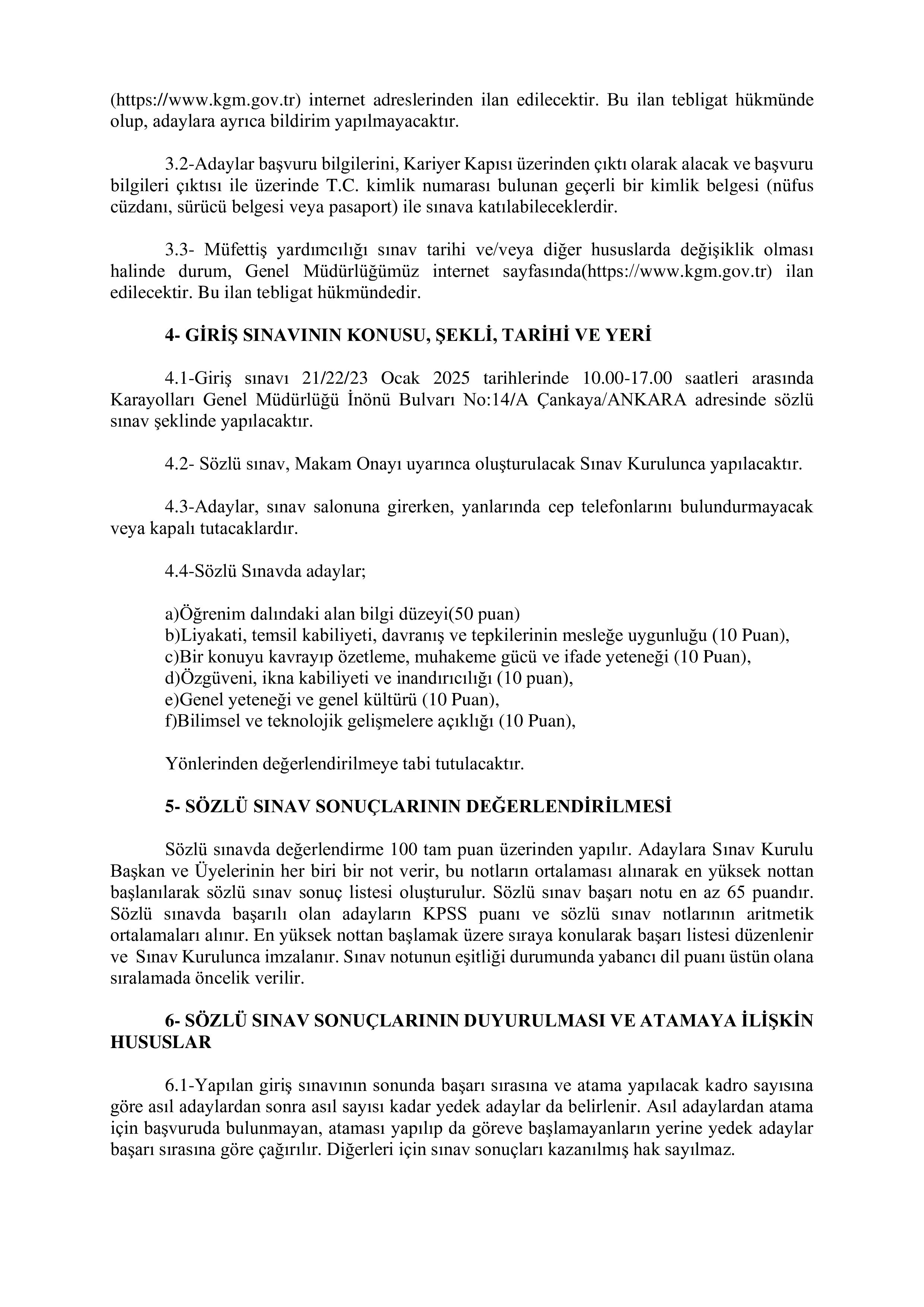 KARAYOLLARI GENEL MÜDÜRLÜĞÜ 5 MÜFETTİŞ YARDIMCISI ALACAK ( 9 Aralık - 20 Aralık) İlan İçeriği Sayfa 3