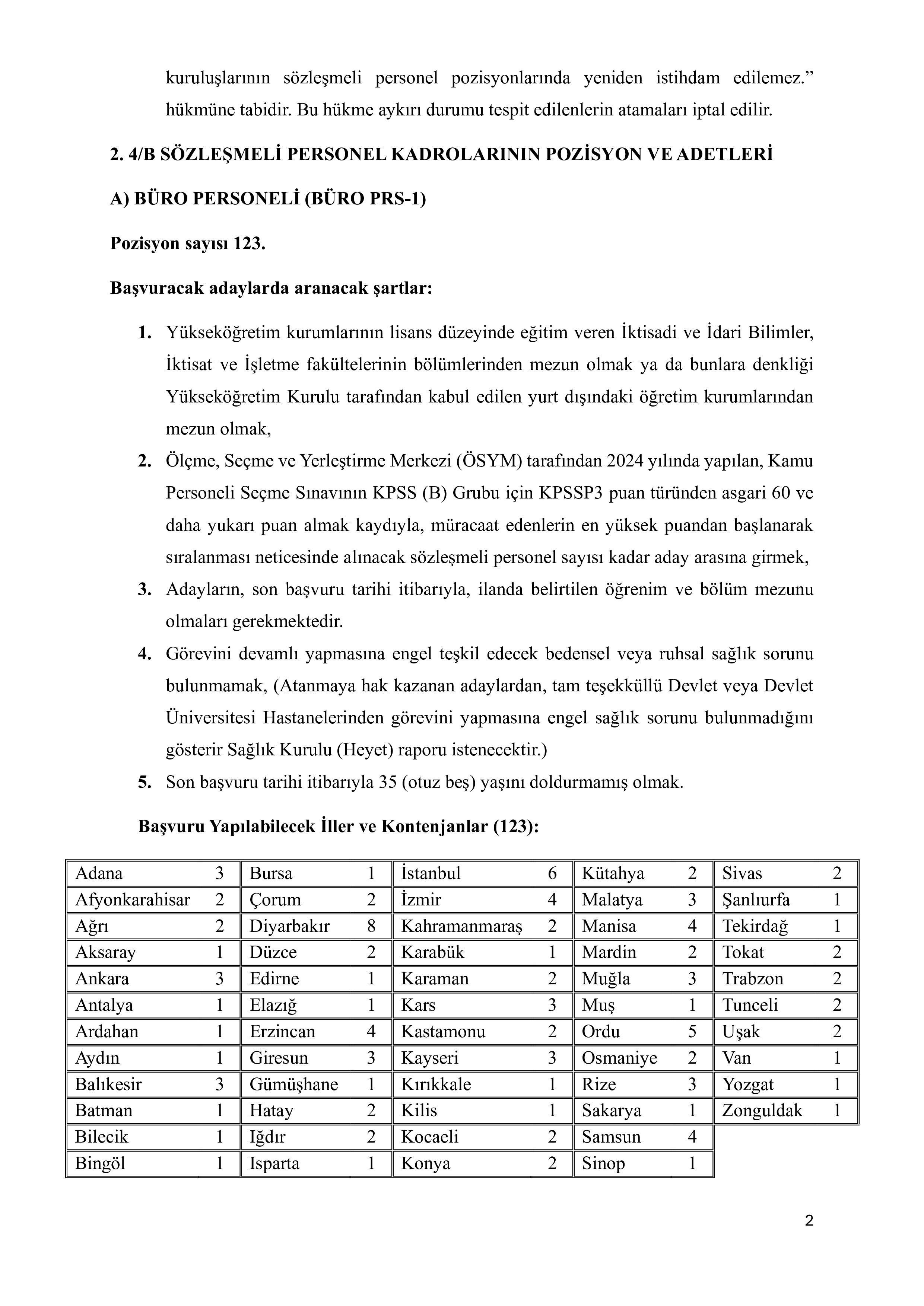 KÜLTÜR VE TURİZM BAKANLIĞI 67 SÖZLEŞMELİ PERSONEL ALACAK ( 15 Haziran - 29 Haziran) İlan İçeriği Sayfa 2