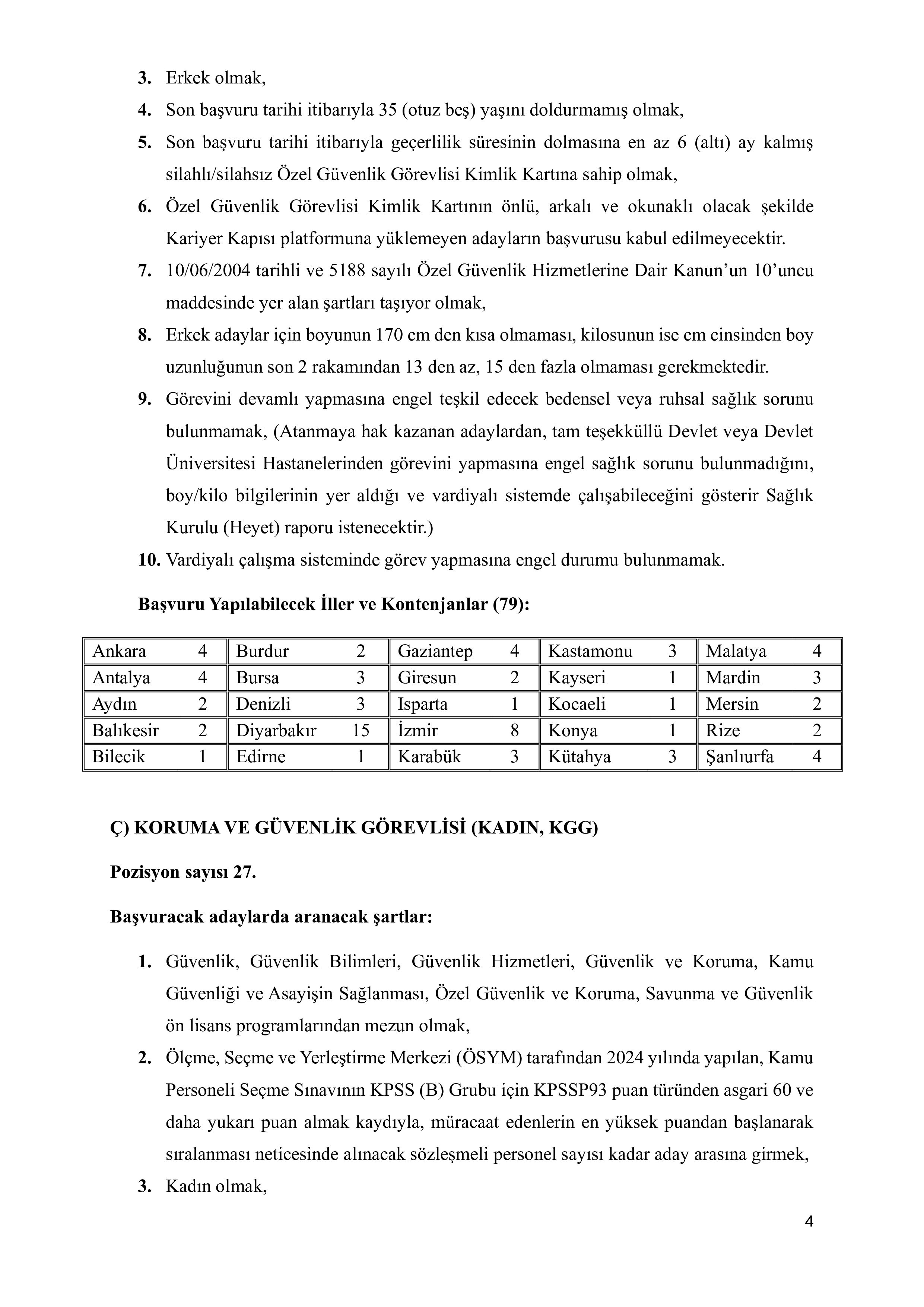 KÜLTÜR VE TURİZM BAKANLIĞI 67 SÖZLEŞMELİ PERSONEL ALACAK ( 15 Haziran - 29 Haziran) İlan İçeriği Sayfa 4