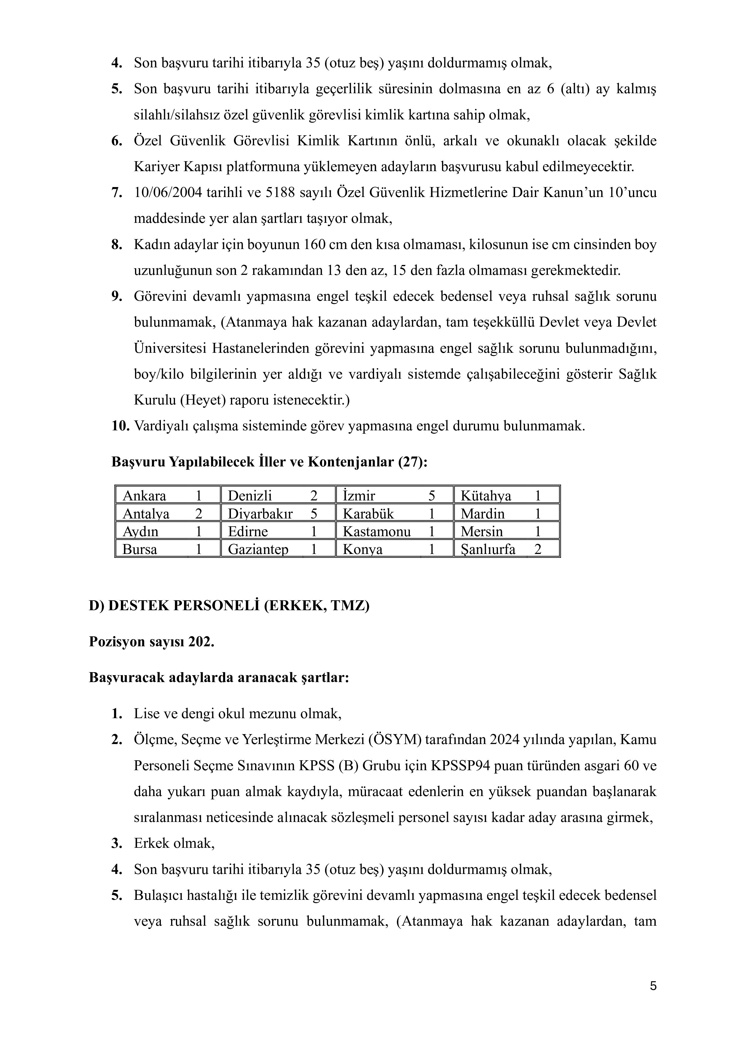 KÜLTÜR VE TURİZM BAKANLIĞI 67 SÖZLEŞMELİ PERSONEL ALACAK ( 15 Haziran - 29 Haziran) İlan İçeriği Sayfa 5