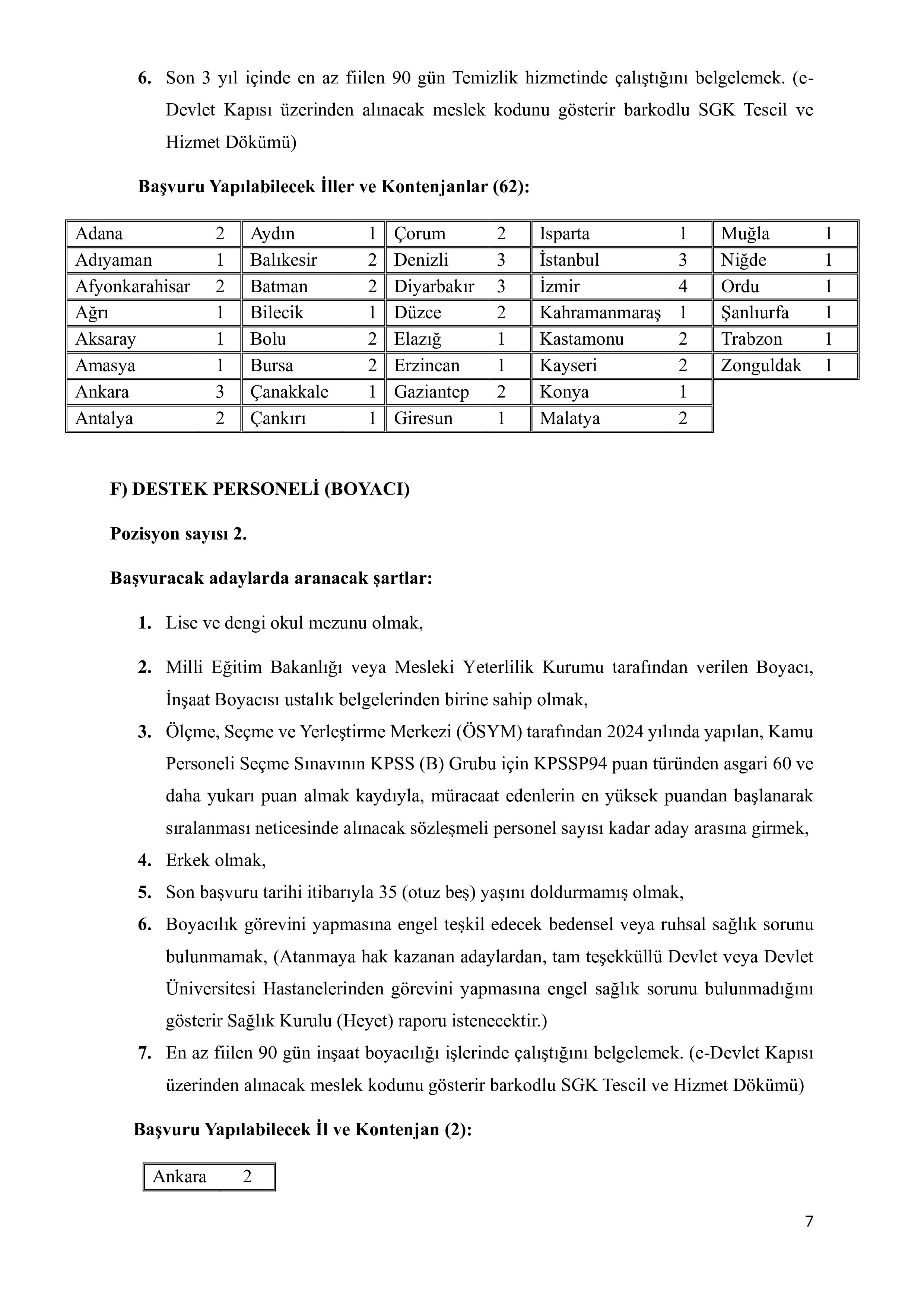 KÜLTÜR VE TURİZM BAKANLIĞI 67 SÖZLEŞMELİ PERSONEL ALACAK ( 15 Haziran - 29 Haziran) İlan İçeriği Sayfa 7