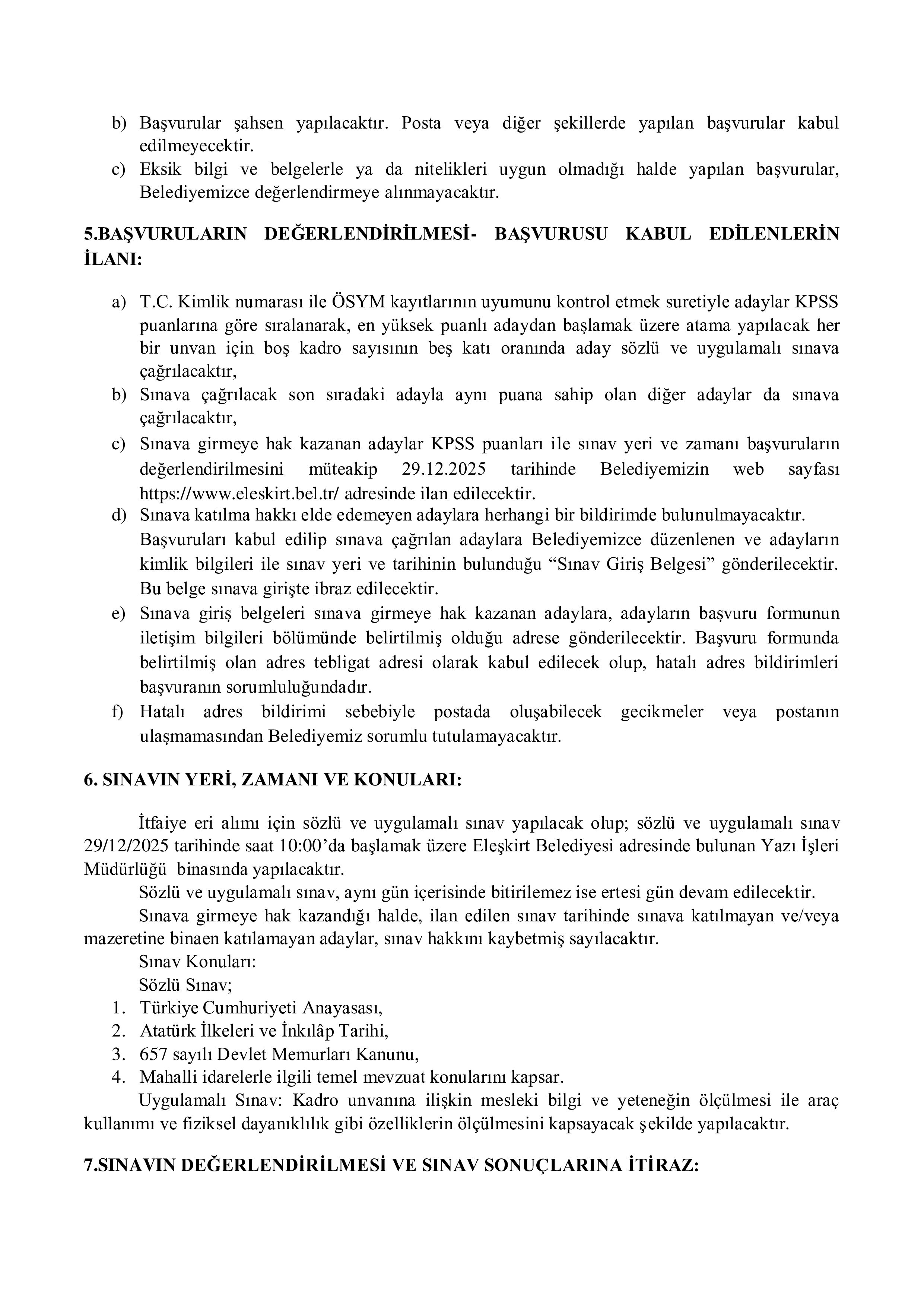 İlan İçeriği Sayfa 3 ELEŞKİRT BELEDİYE BAŞKANLIĞI 1 MEMUR ALACAK ( 16 Aralık - 18 Aralık) İlan İçeriği Sayfa 3