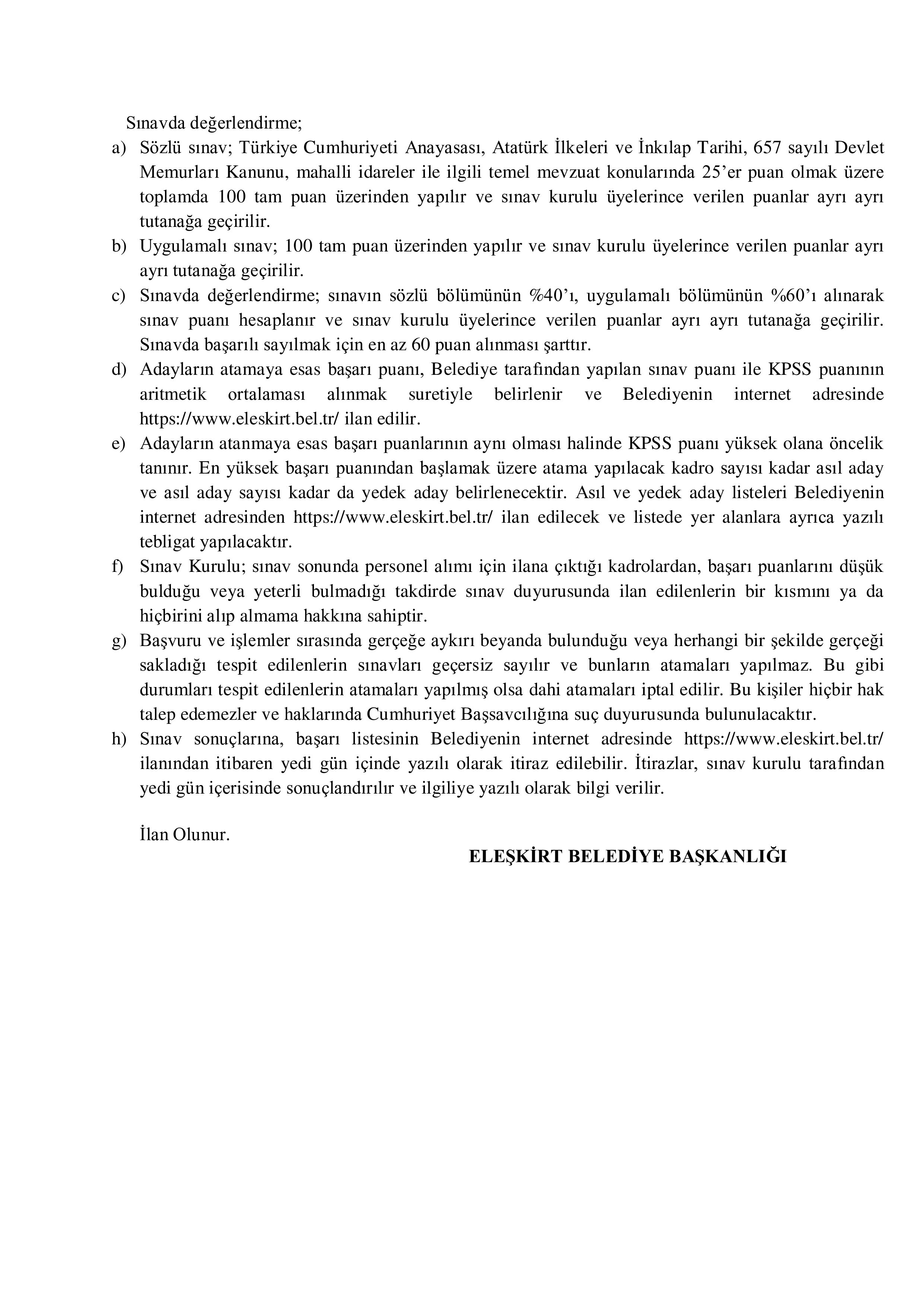 İlan İçeriği Sayfa 4 ELEŞKİRT BELEDİYE BAŞKANLIĞI 1 MEMUR ALACAK ( 16 Aralık - 18 Aralık) İlan İçeriği Sayfa 4