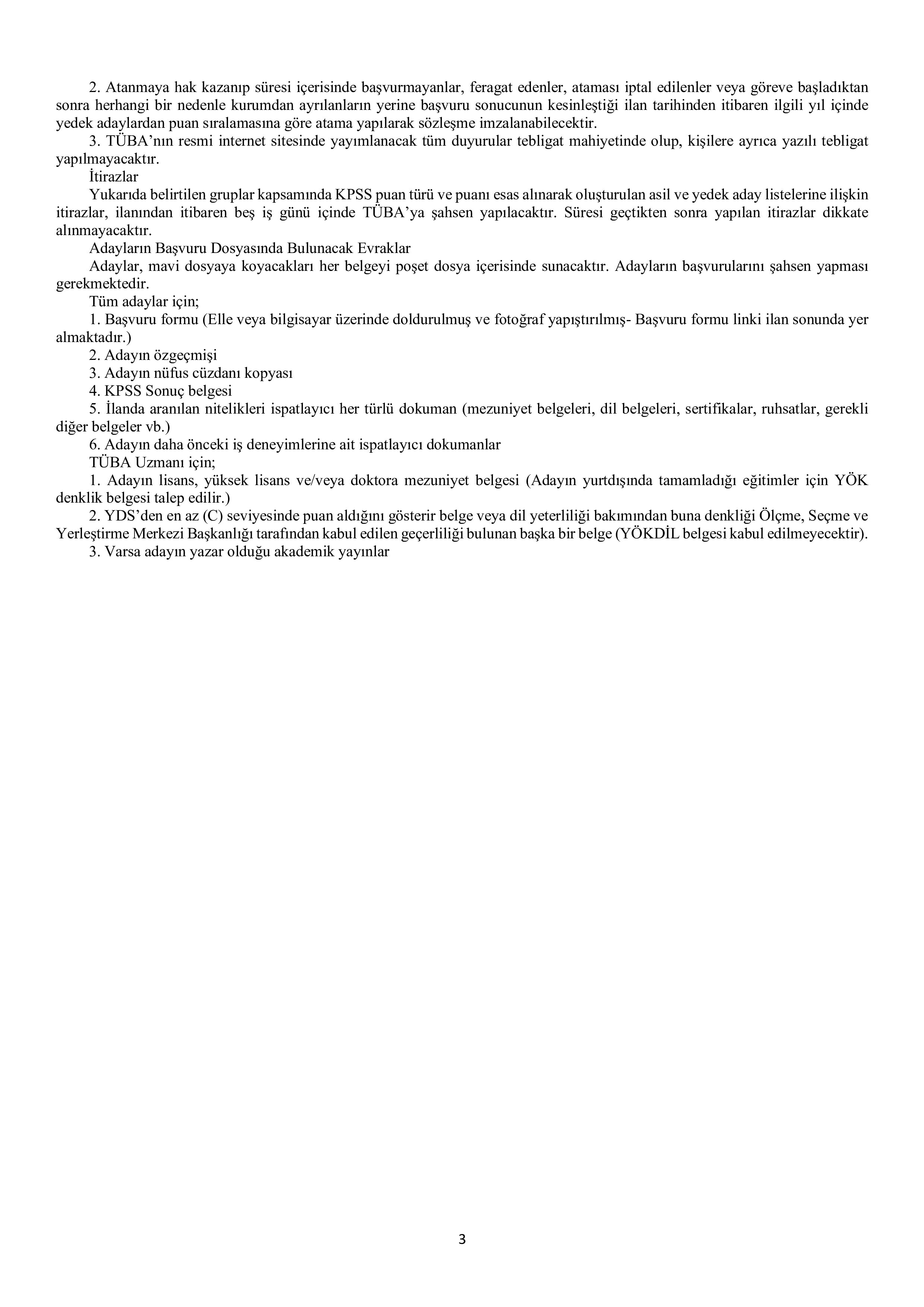 TÜRKİYE BİLİMLER AKADEMİSİ (TÜBA) 8 SüREKLİ İŞÇİ ALACAK ( 10 Kasım - 24 Kasım) İlan İçeriği Sayfa 3