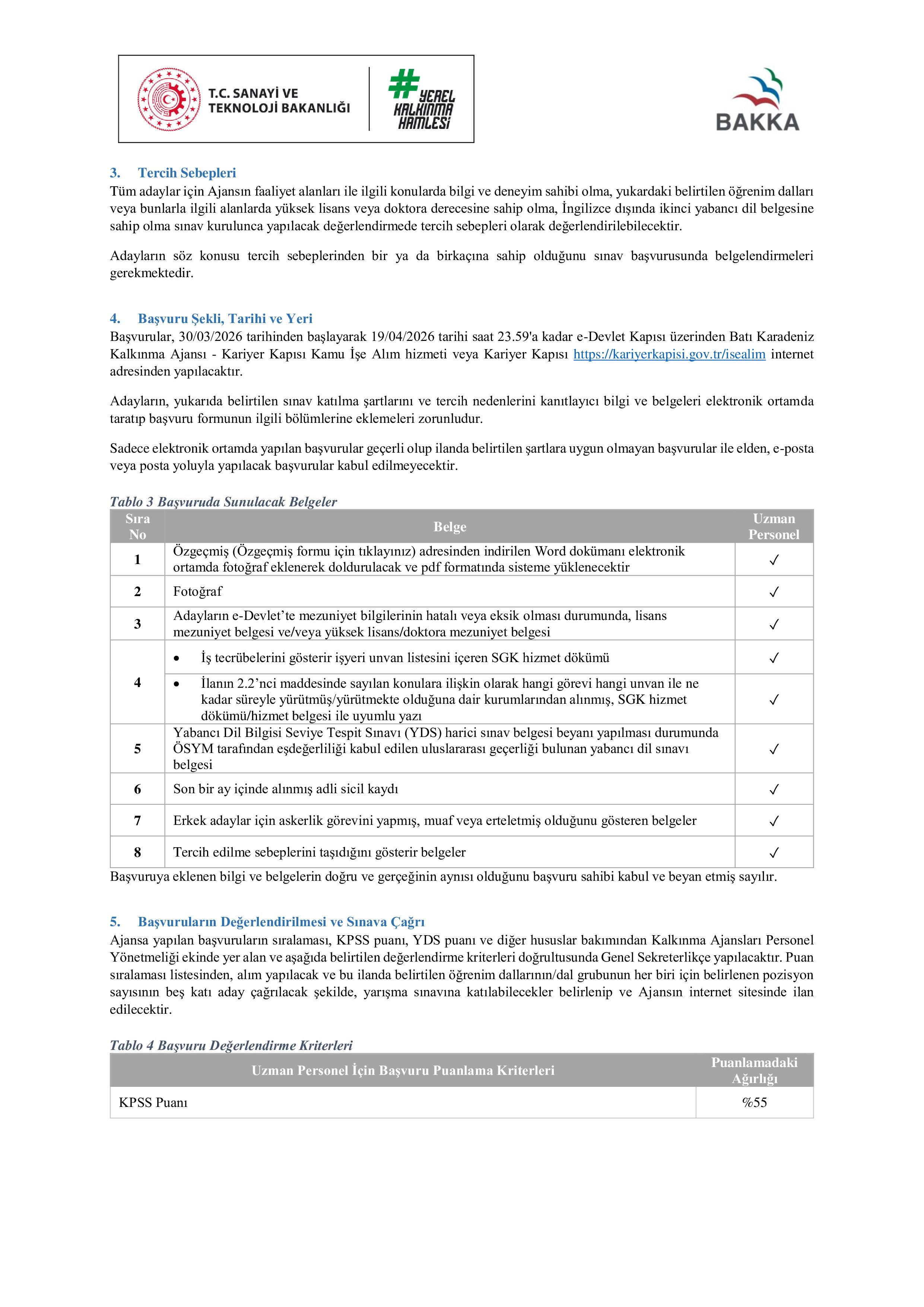 BATI KARADENİZ KALKINMA AJANSI 4 SÖZLEŞMELİ PERSONEL ALACAK ( 30 Mart - 19 Nisan) İlan İçeriği Sayfa 3