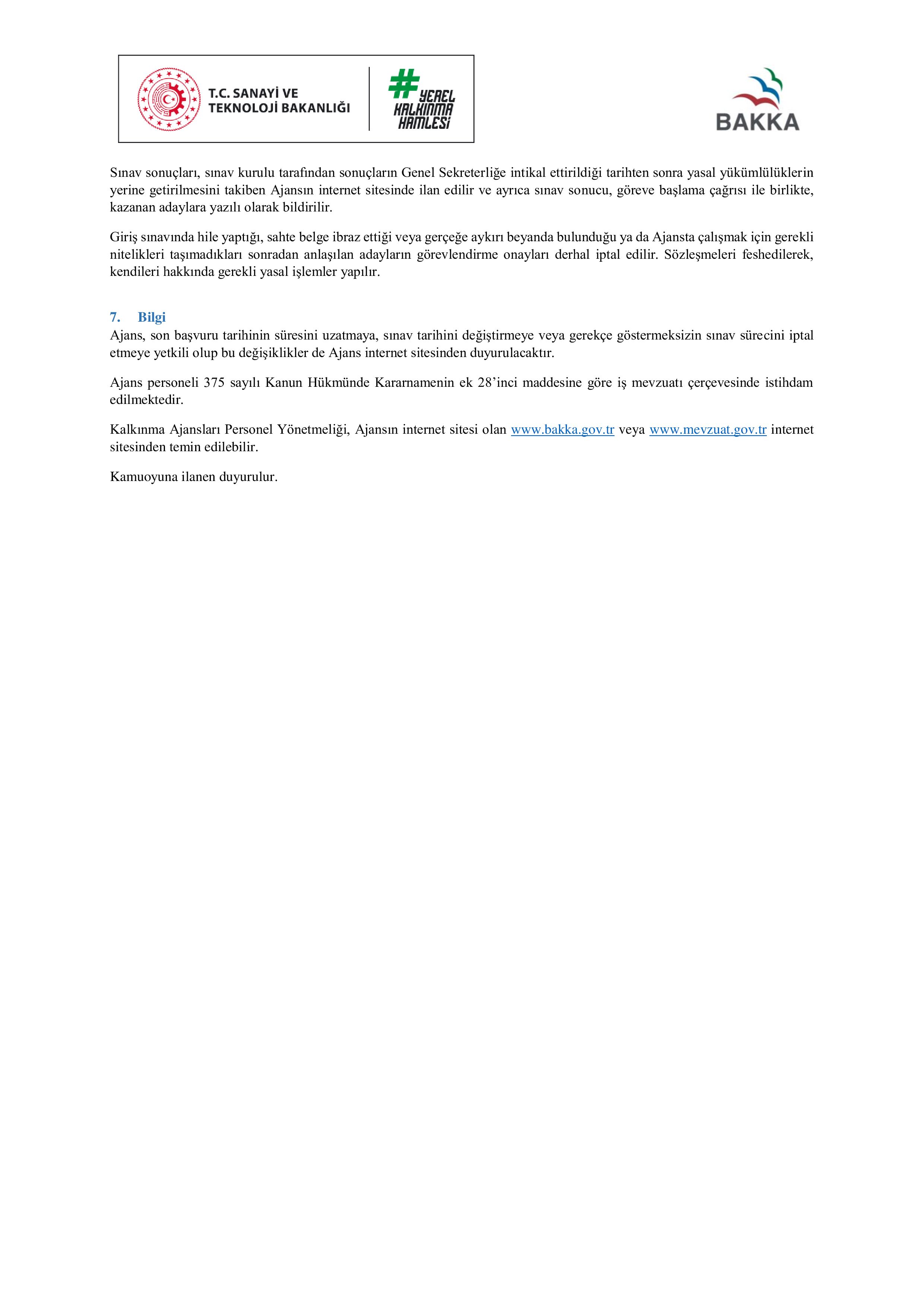 BATI KARADENİZ KALKINMA AJANSI 4 SÖZLEŞMELİ PERSONEL ALACAK ( 30 Mart - 19 Nisan) İlan İçeriği Sayfa 5