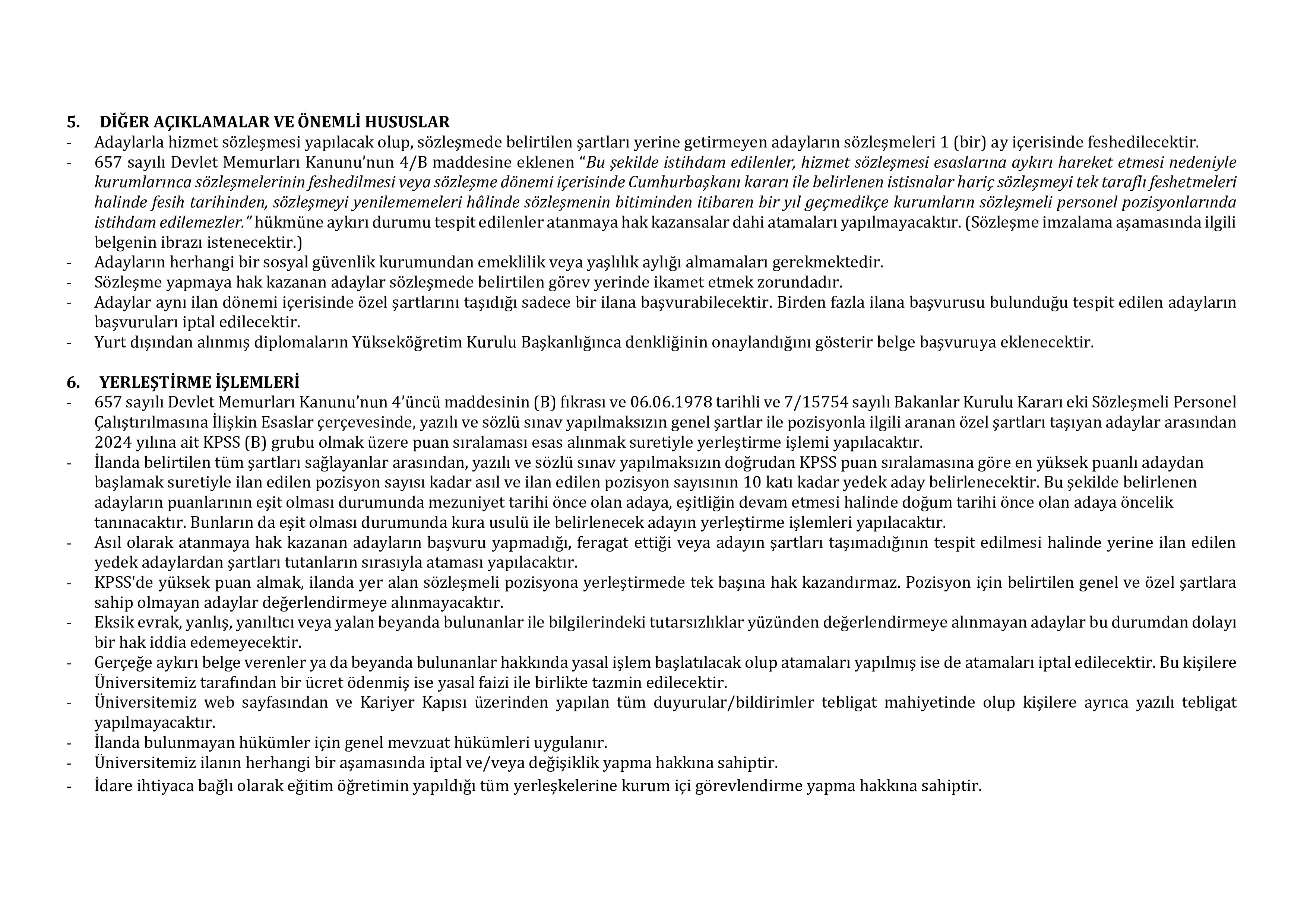 BARTIN ÜNİVERSİTESİ 2 SÖZLEŞMELİ PERSONEL ALACAK ( 4 Mayıs - 18 Mayıs) İlan İçeriği Sayfa 3