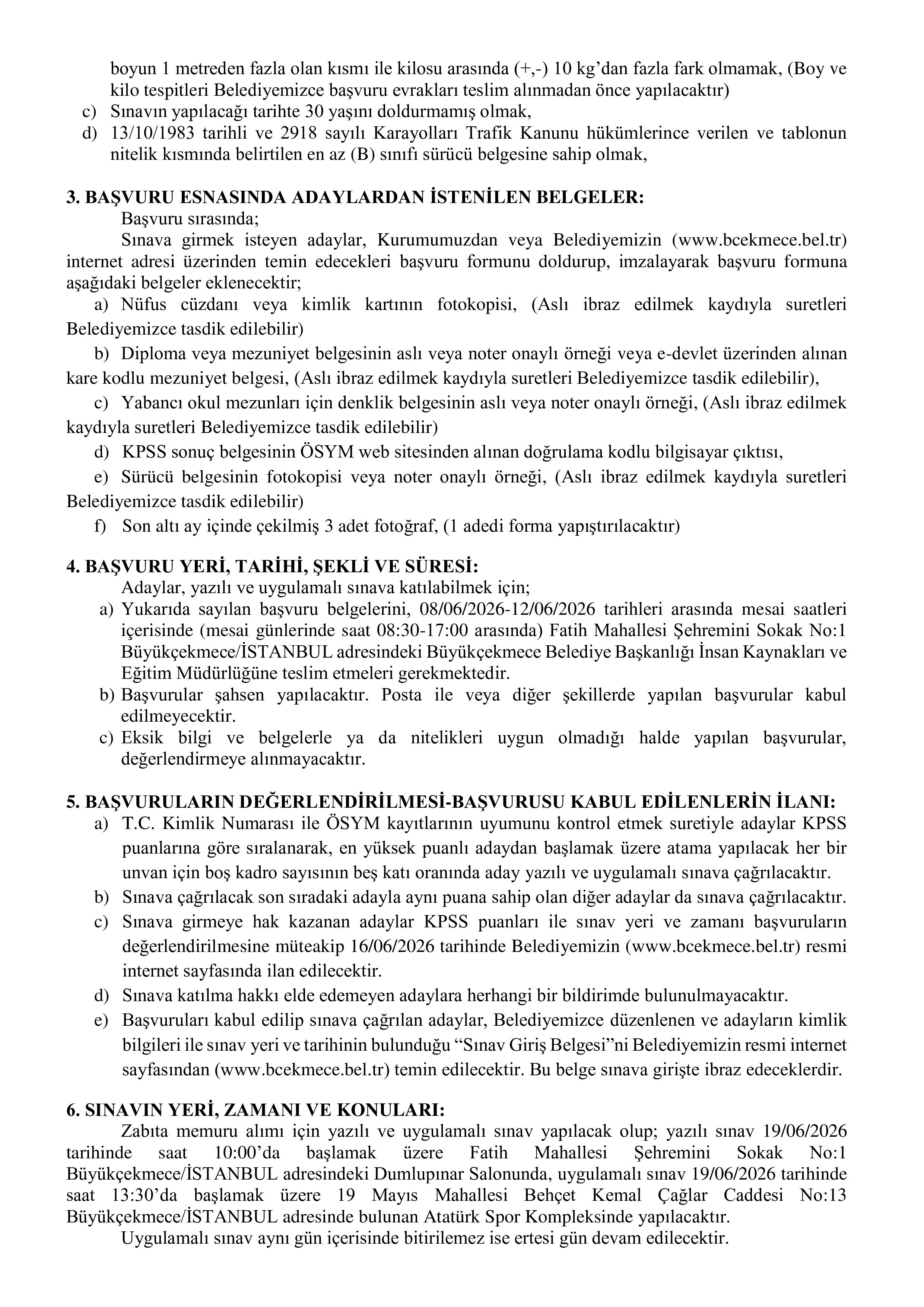 BÜYÜKÇEKMECE BELEDİYE BAŞKANLIĞI 6 MEMUR ALACAK ( 8 Haziran - 12 Haziran) İlan İçeriği Sayfa 2