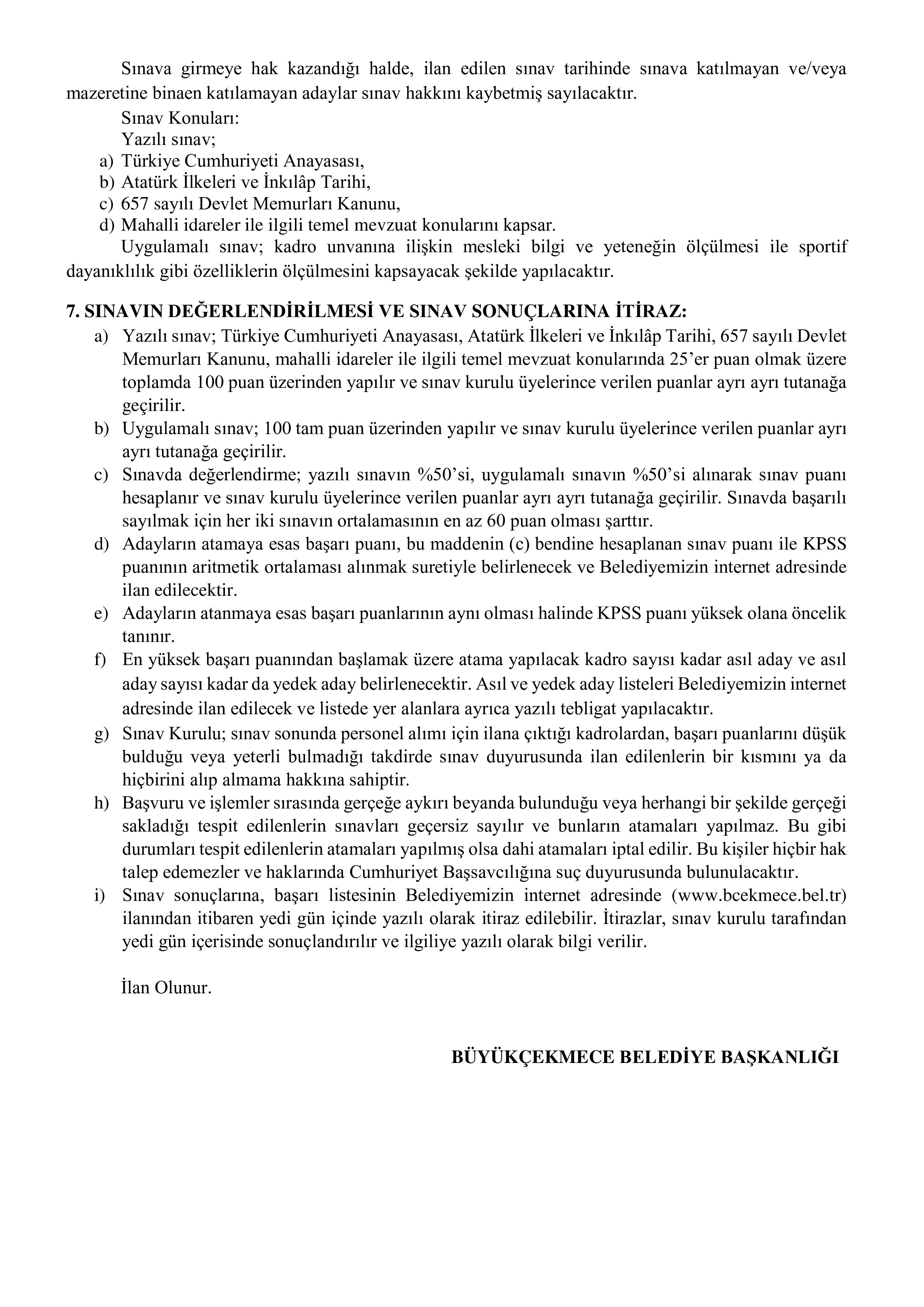 BÜYÜKÇEKMECE BELEDİYE BAŞKANLIĞI 6 MEMUR ALACAK ( 8 Haziran - 12 Haziran) İlan İçeriği Sayfa 3