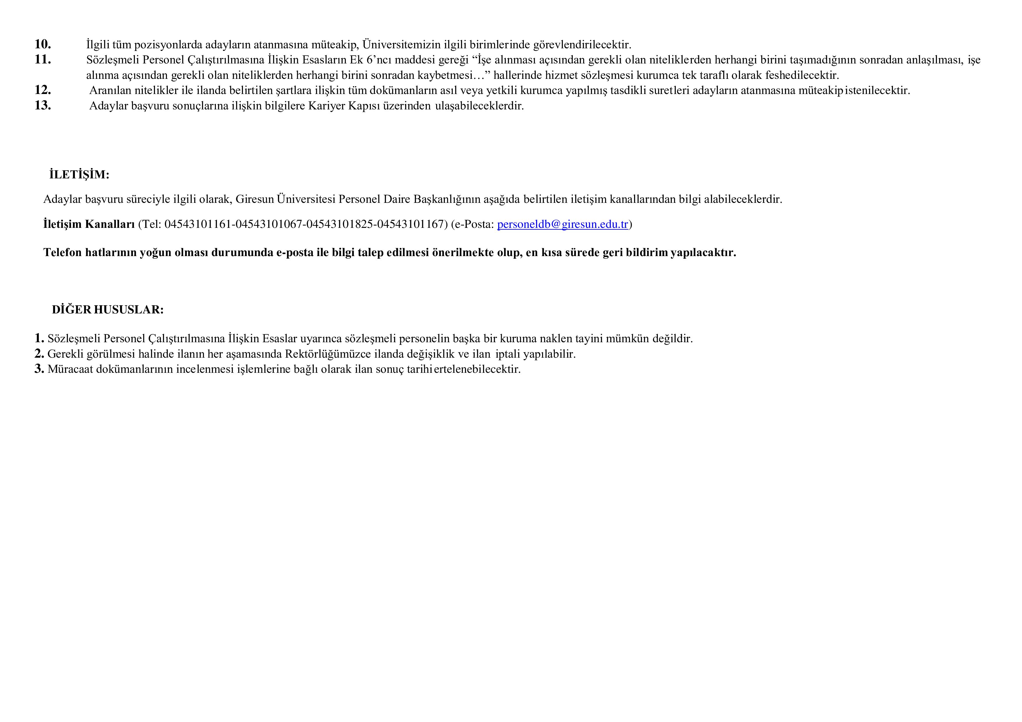 GİRESUN ÜNİVERSİTESİ 1 SÖZLEŞMELİ PERSONEL ALACAK ( 4 Şubat - 18 Şubat) İlan İçeriği Sayfa 3