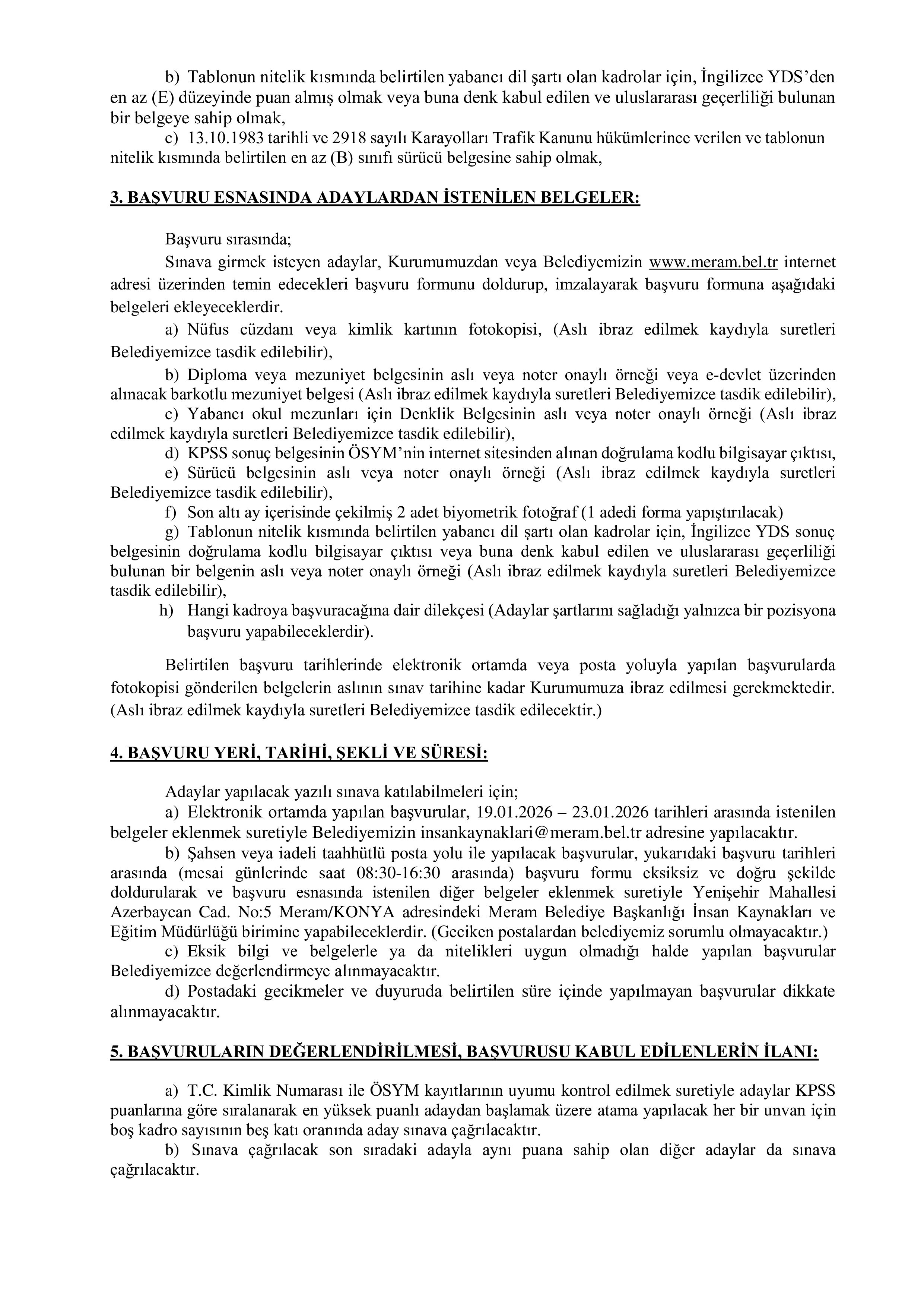 MERAM BELEDİYE BAŞKANLIĞI 2 ADET SÖZLEŞMELİ MÜHENDİS (İNŞAAT+HARİTA)PERSONEL ALACAK ( 19 Ocak - 23 Ocak) İlan İçeriği Sayfa 2