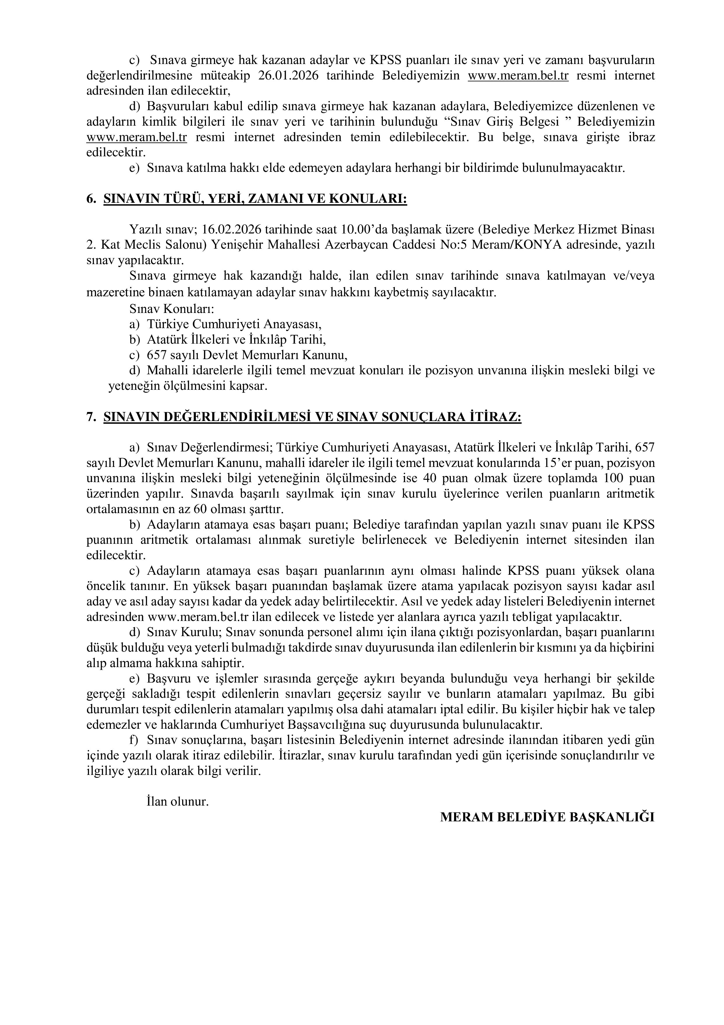 MERAM BELEDİYE BAŞKANLIĞI 2 ADET SÖZLEŞMELİ MÜHENDİS (İNŞAAT+HARİTA)PERSONEL ALACAK ( 19 Ocak - 23 Ocak) İlan İçeriği Sayfa 3