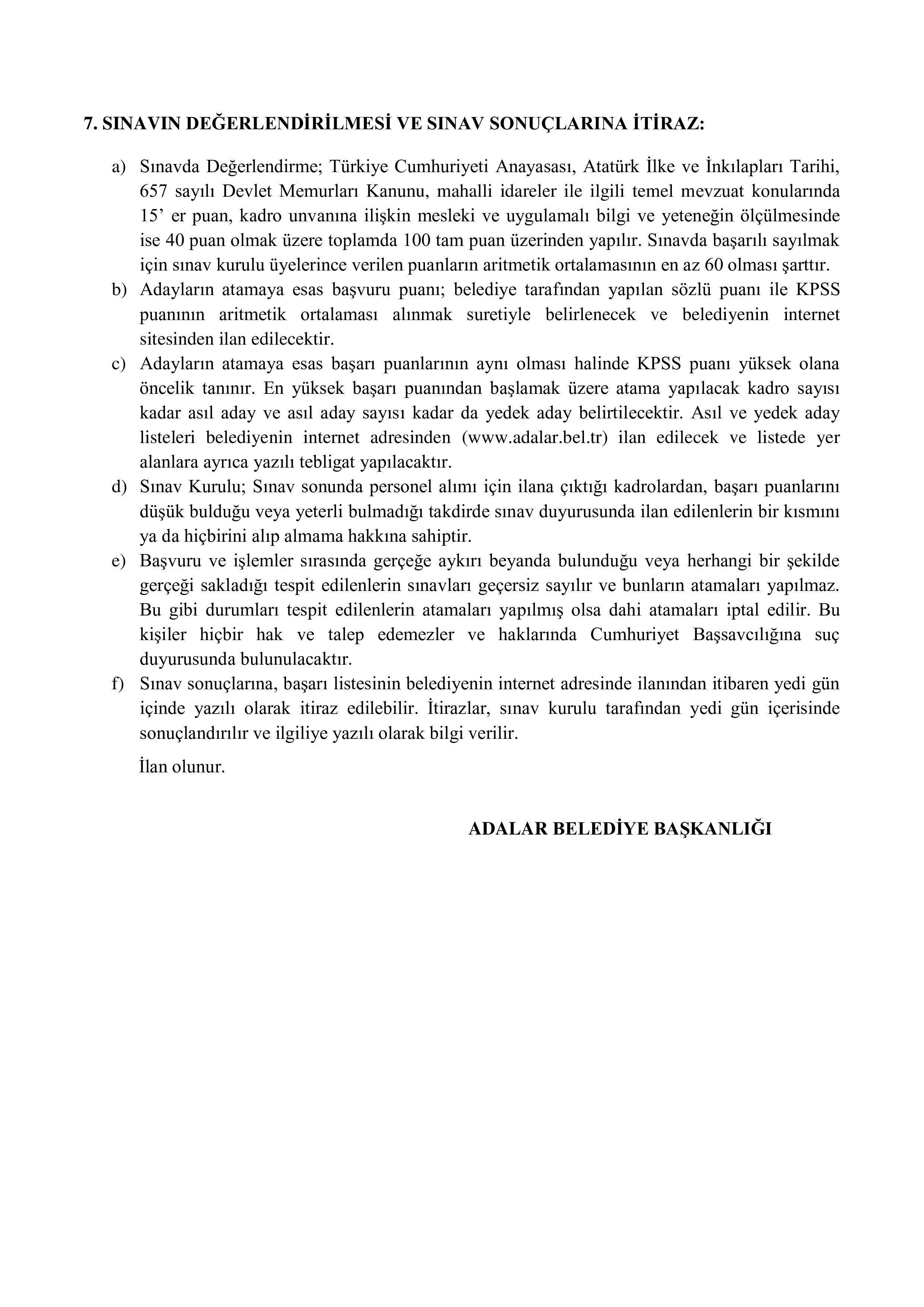 ADALAR BELEDİYE BAŞKANLIĞI 2 MEMUR ALACAK ( 20 Ekim - 24 Ekim) İlan İçeriği Sayfa 4