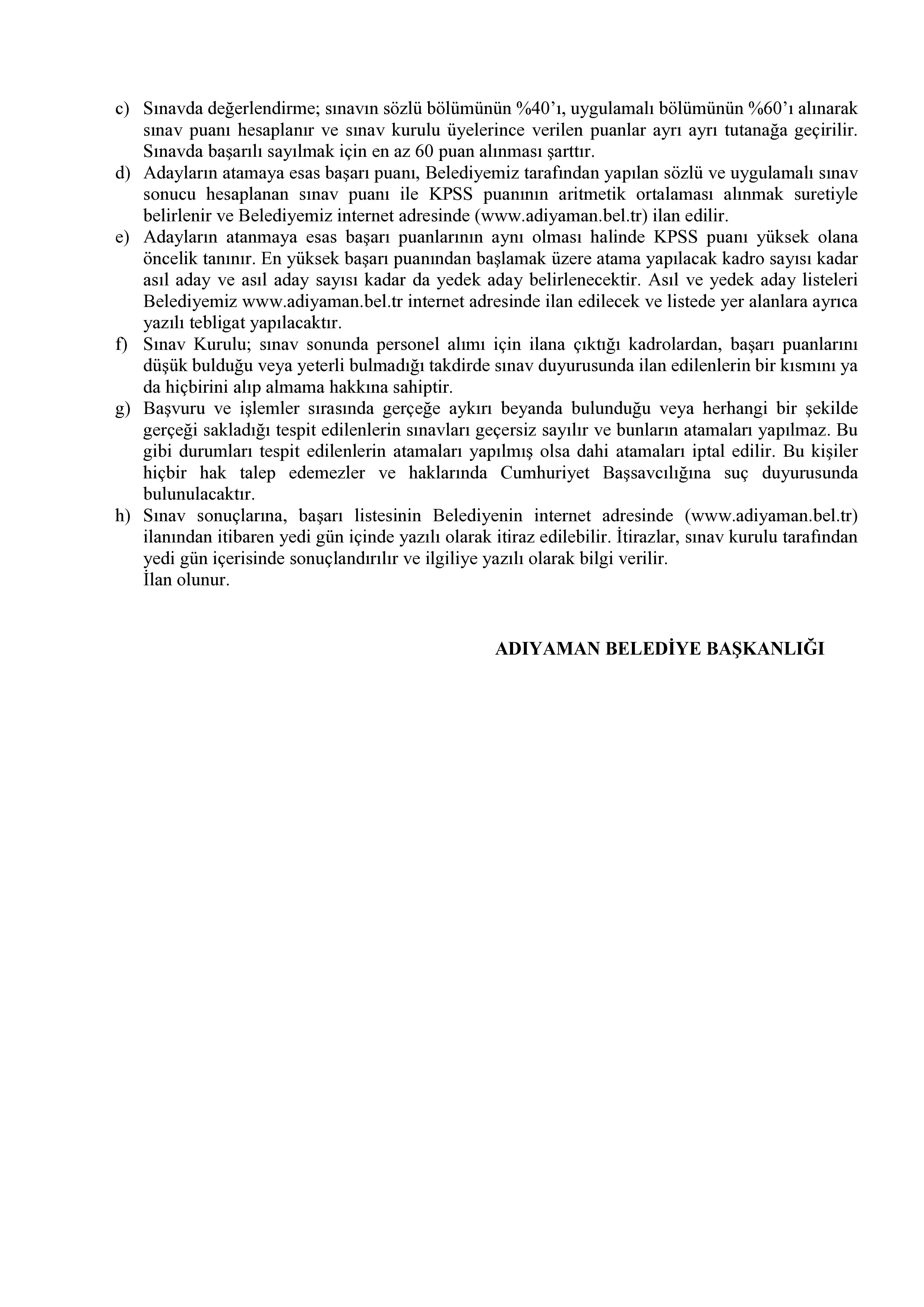 ADIYAMAN BELEDİYE BAŞKANLIĞI 10 İTFAİYE ERİ ALACAK ( 8 Aralık - 11 Aralık) İlan İçeriği Sayfa 4