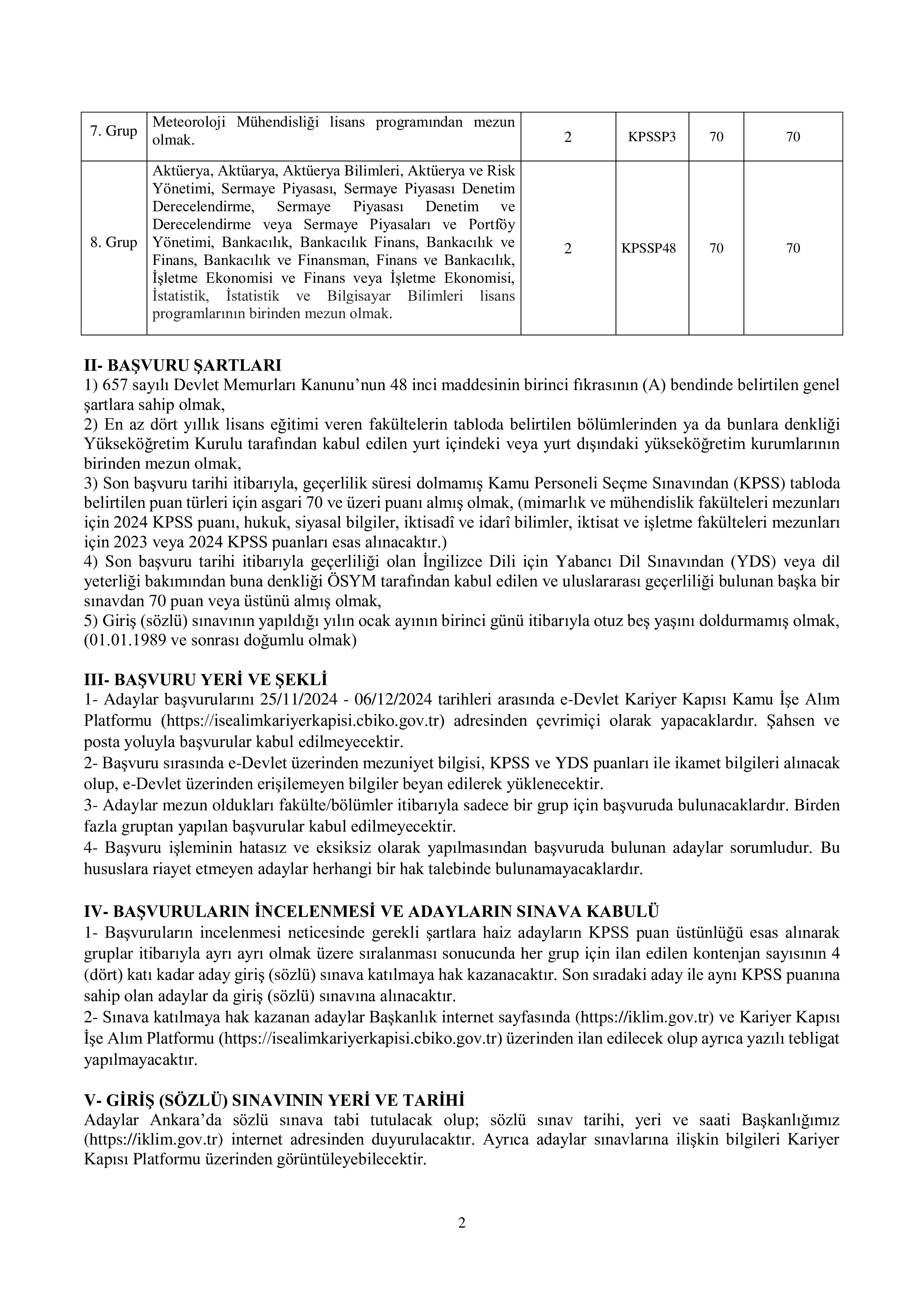 İKLİM DEĞİŞİKLİĞİ BAŞKANLIĞI 20 İKLİM DEĞİŞİKLİĞİ UZMAN YARDIMCISI ALACAK ( 25 Kasım - 6 Aralık) İlan İçeriği Sayfa 2