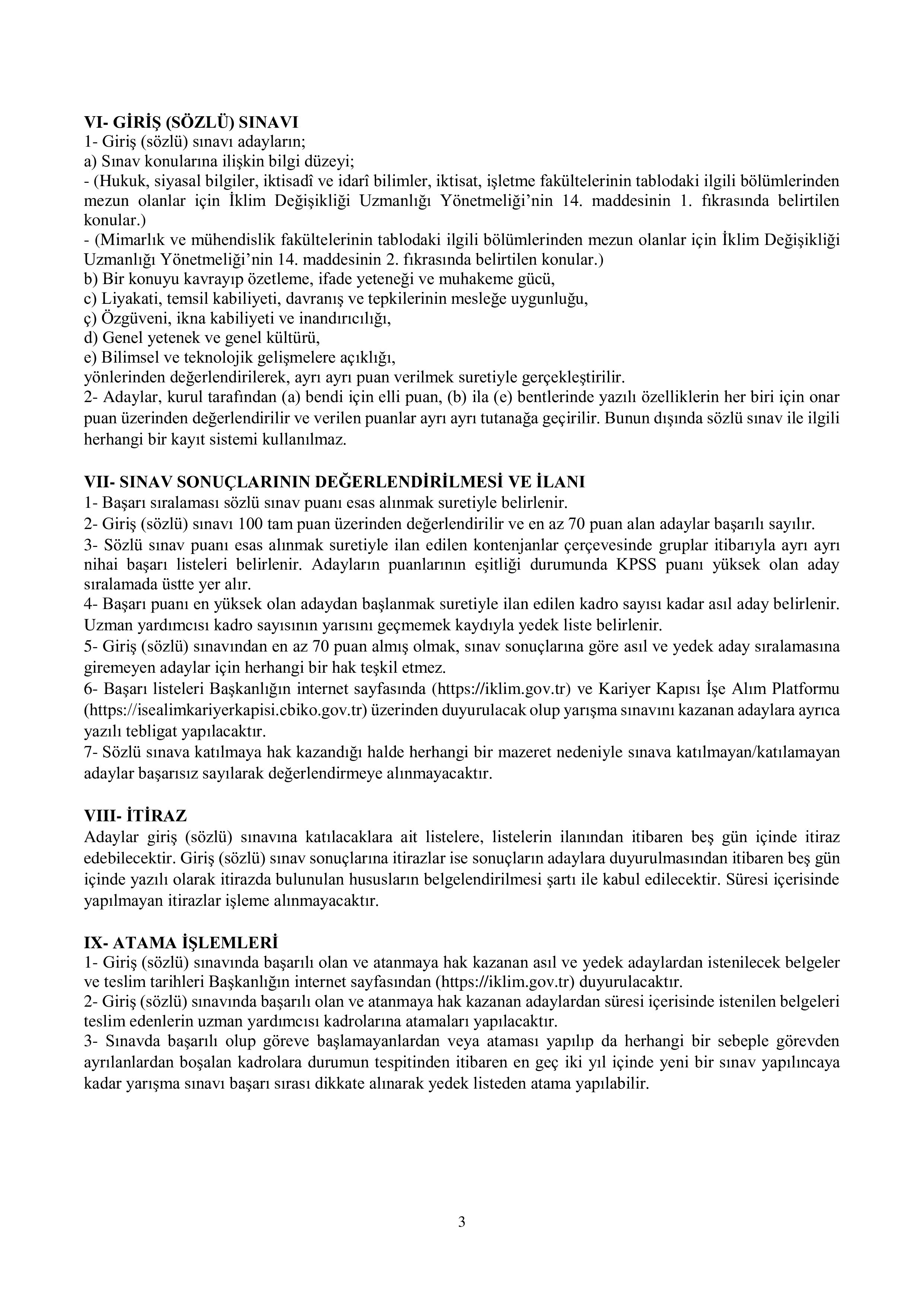 İKLİM DEĞİŞİKLİĞİ BAŞKANLIĞI 20 İKLİM DEĞİŞİKLİĞİ UZMAN YARDIMCISI ALACAK ( 25 Kasım - 6 Aralık) İlan İçeriği Sayfa 3