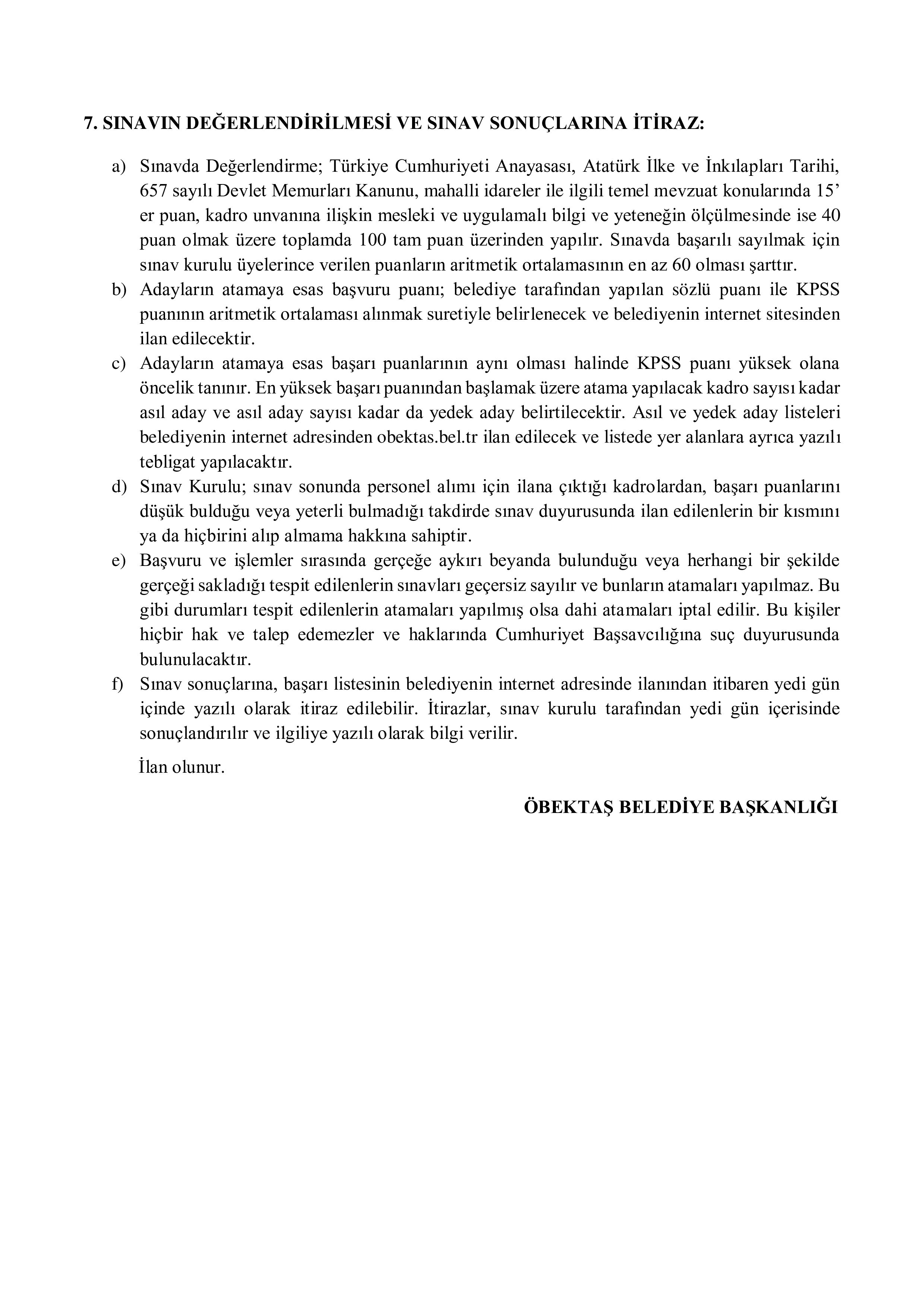 ÖBEKTAŞ BELEDİYE BAŞKANLIĞI 3 MEMUR ALACAK ( 15 Aralık - 17 Aralık) İlan İçeriği Sayfa 4