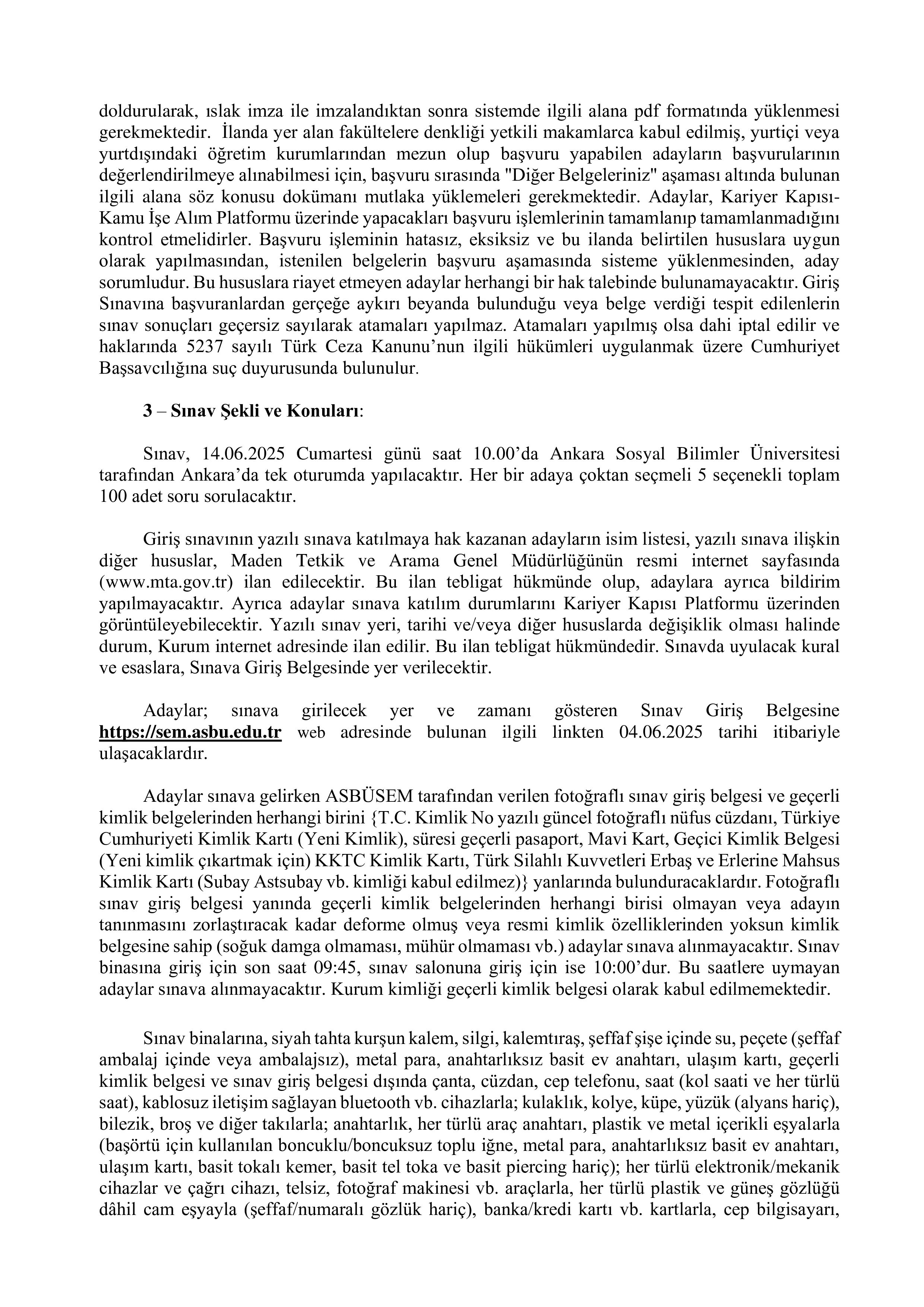 MADEN TETKİK VE ARAMA GENEL MÜDÜRLÜĞÜ 4 MÜFETTİŞ YARDIMCISI ALACAK ( 5 Mayıs - 16 Mayıs) İlan İçeriği Sayfa 2