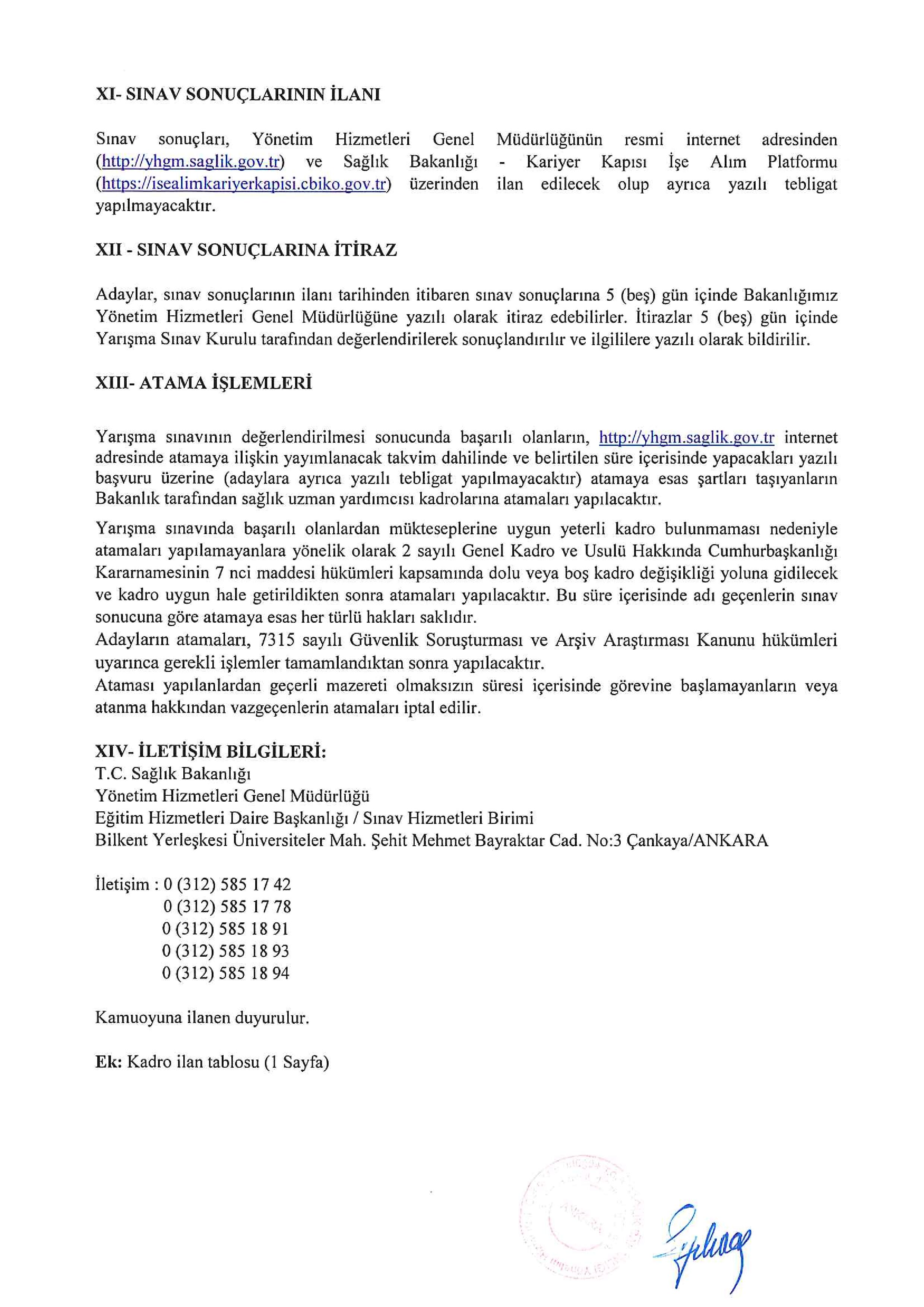 SAĞLIK BAKANLIĞI 15 SAĞLIK UZMAN YARDIMCISI ALACAK ( 9 Aralık - 13 Aralık) İlan İçeriği Sayfa 3