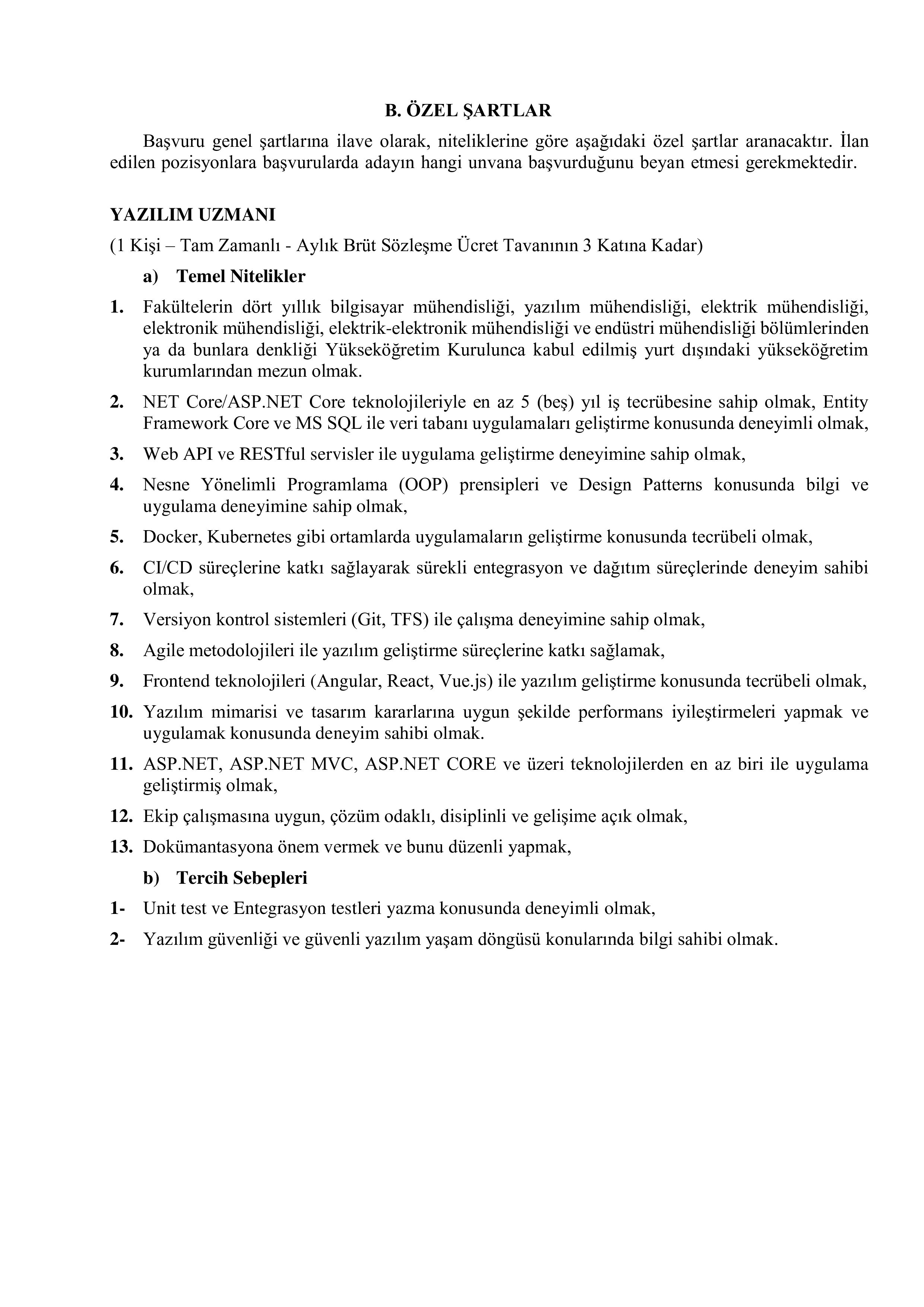 ANKARA YILDIRIM BEYAZIT ÜNİVERSİTESİ 1 SÖZLEŞMELİ BİLİŞİM PERSONELİ ALACAK ( 6 Ekim - 20 Ekim) İlan İçeriği Sayfa 2