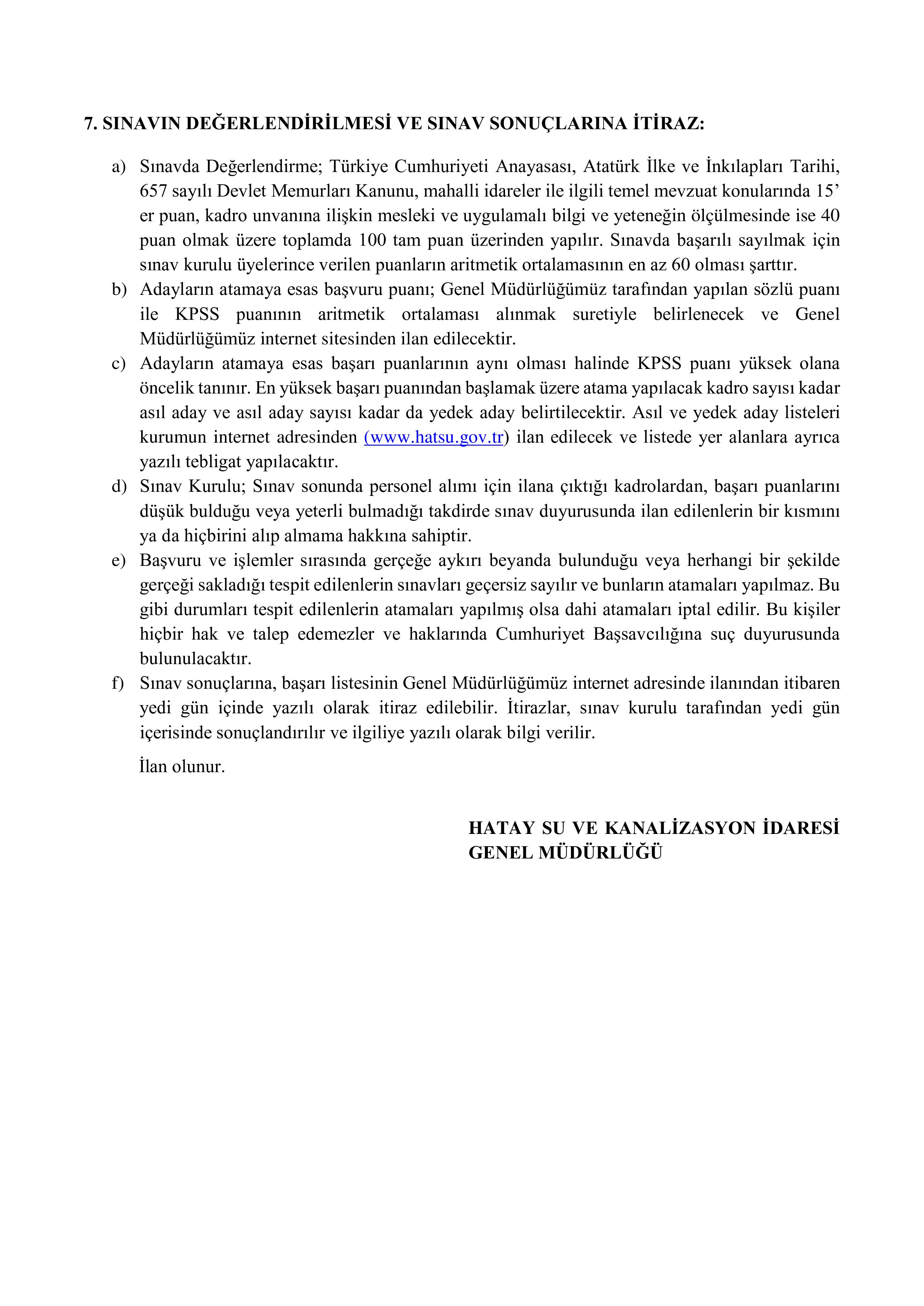 HATAY SU VE KANALİZASYON İDARESİ GENEL MÜDÜRLÜĞÜ 50 MEMUR ALACAK ( 17 Kasım - 21 Kasım) İlan İçeriği Sayfa 5