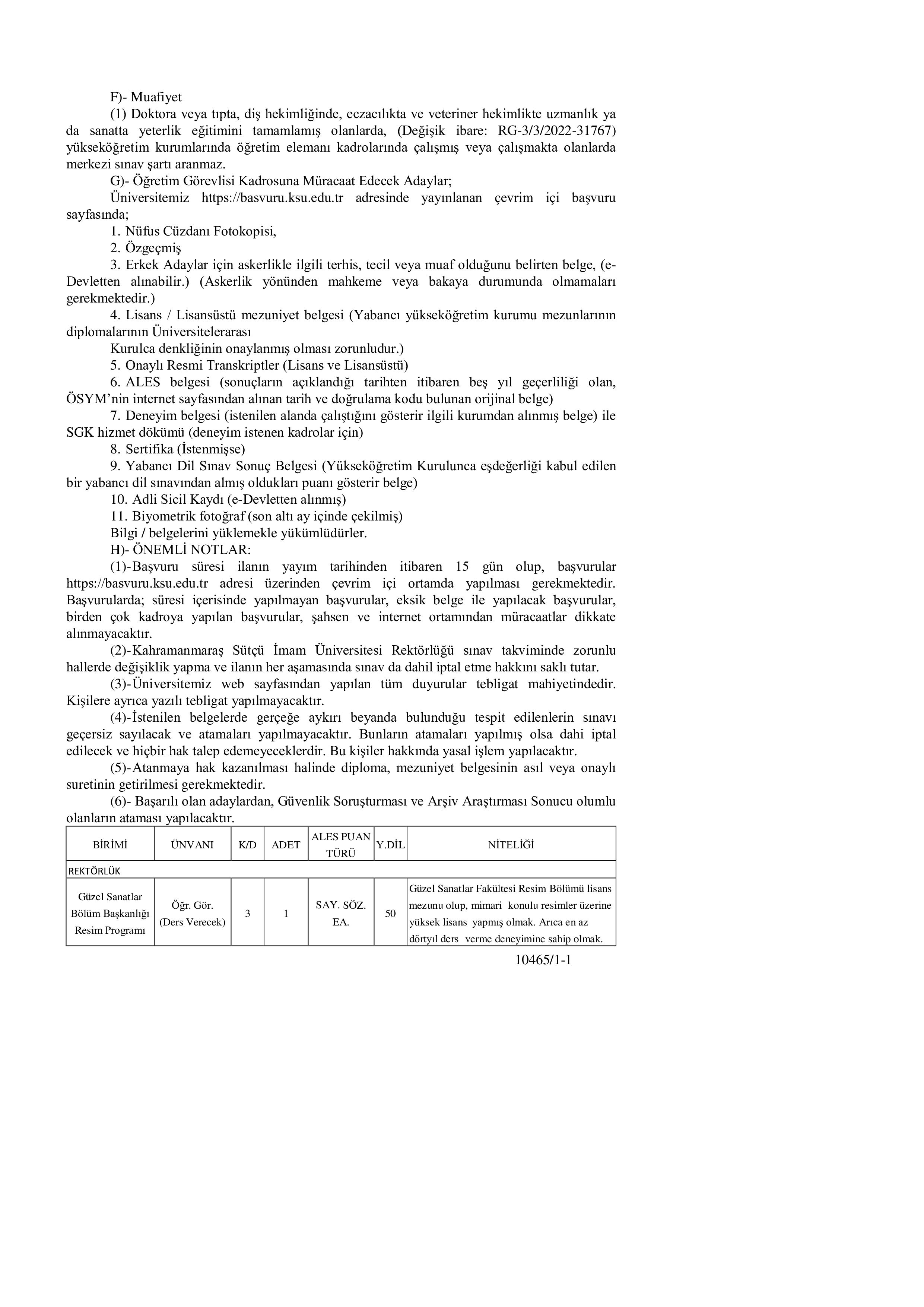 KAHRAMANMARAŞ SÜTÇÜ İMAM ÜNİVERSİTESİ 1 ÖĞRETİM ELEMANI ALACAK ( 6 Ekim - 20 Ekim) İlan İçeriği Sayfa 2