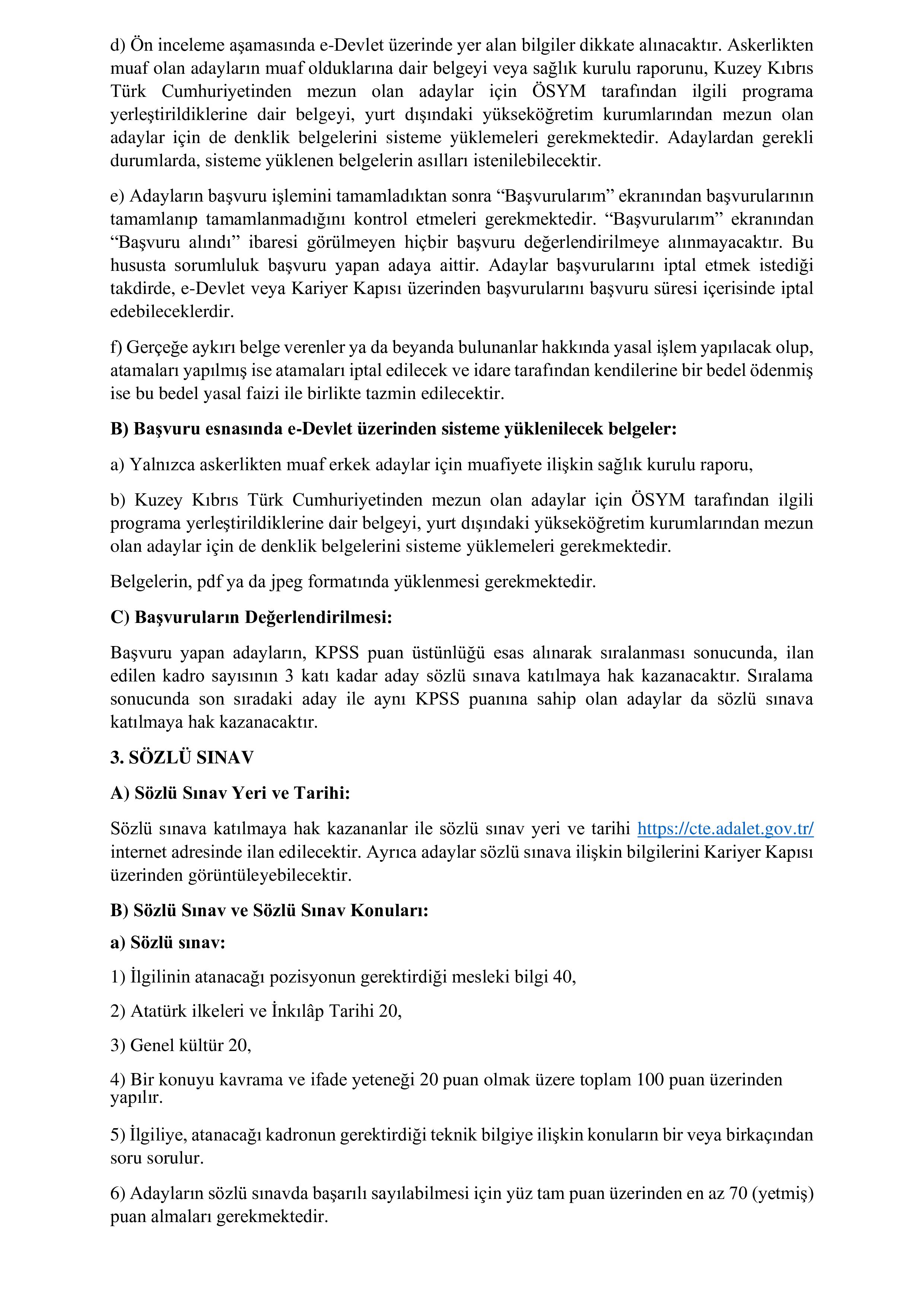ADALET BAKANLIĞI ZABIT KÂTİBİ, MÜBAŞİR VE DİĞER ÜNVANLARDA 7.615 SÖZLEŞMELİ PERSONEL ALINACAKTIR. ( 7 Haziran - 22 Haziran) İlan İçeriği Sayfa 3
