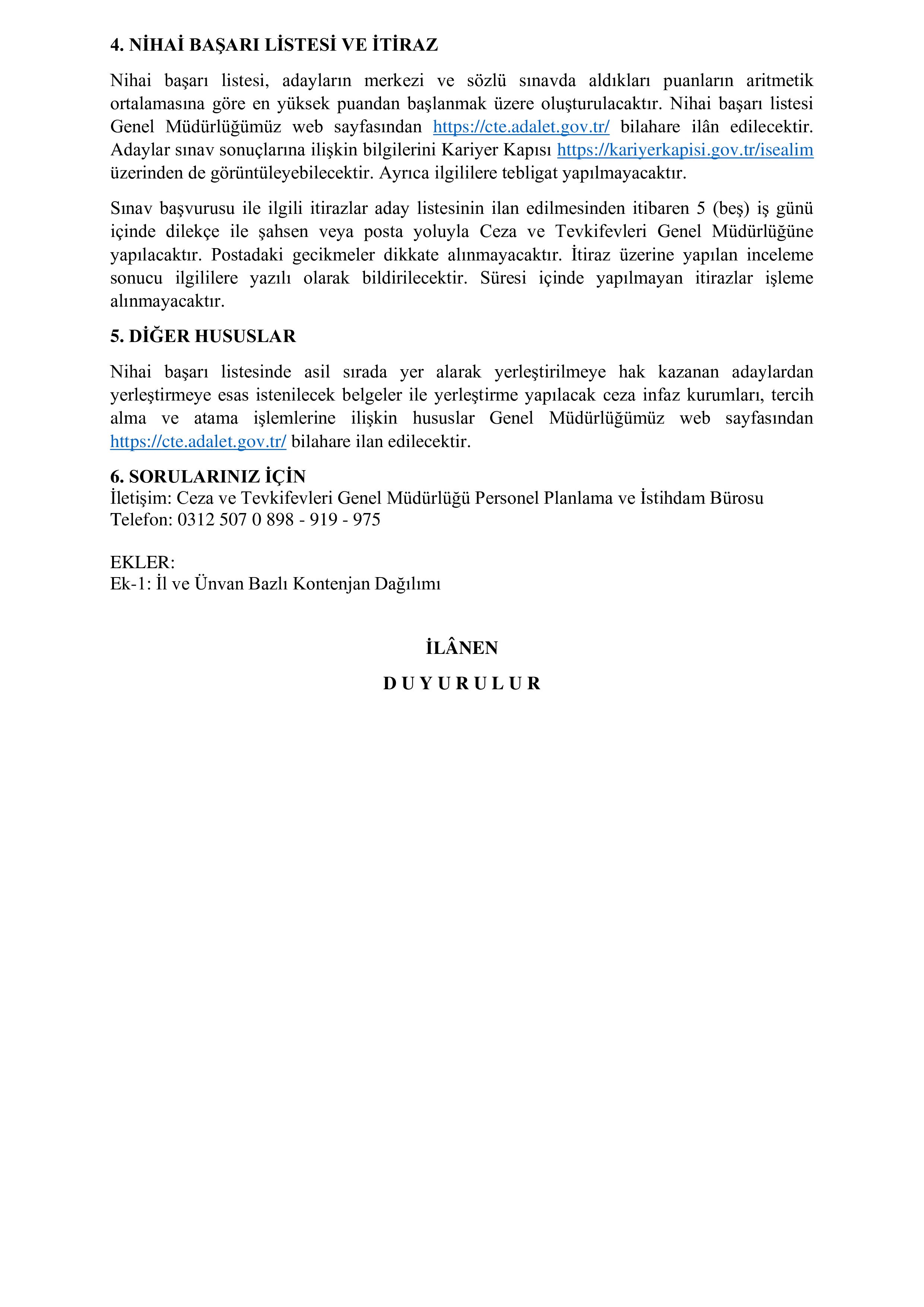 ADALET BAKANLIĞI ZABIT KÂTİBİ, MÜBAŞİR VE DİĞER ÜNVANLARDA 7.615 SÖZLEŞMELİ PERSONEL ALINACAKTIR. ( 7 Haziran - 22 Haziran) İlan İçeriği Sayfa 4