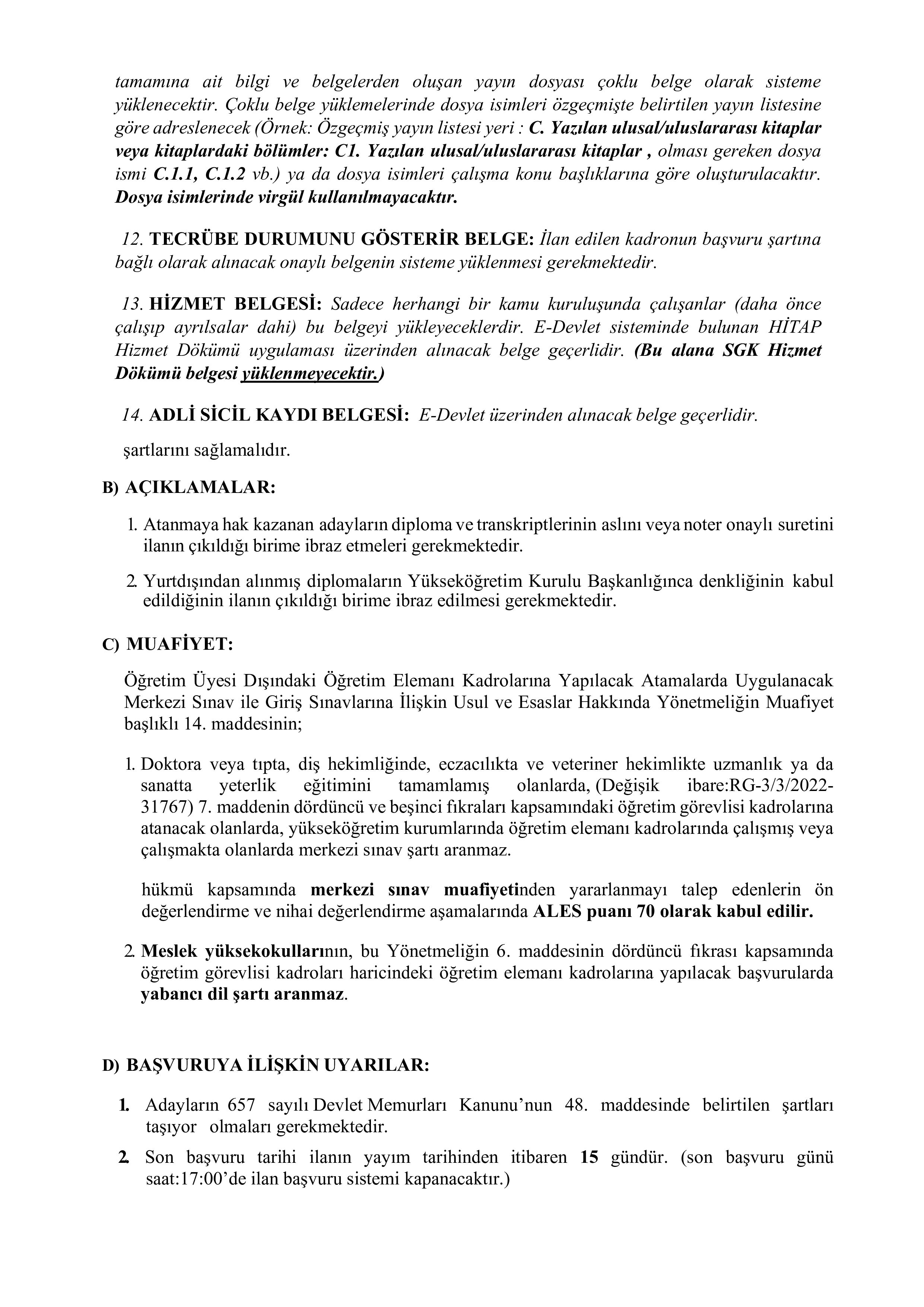 İlan İçeriği Sayfa 2 GAZİ ÜNİVERSİTESİ 8 ÖĞRETİM ELEMANI ALACAK ( 6 Kasım - 20 Kasım) İlan İçeriği Sayfa 2