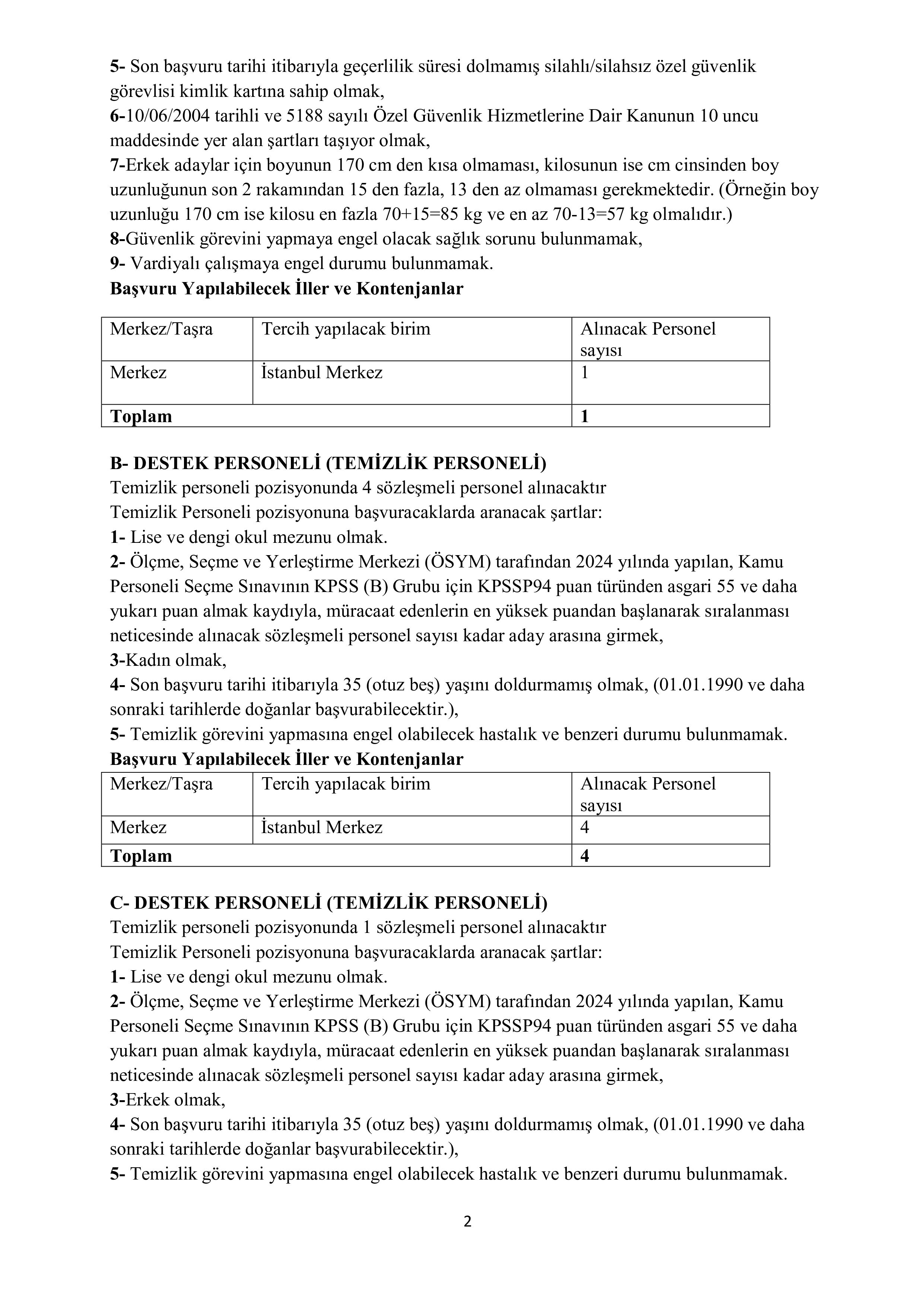 İlan İçeriği Sayfa 2 TÜRKİYE YAZMA ESERLER KURUMU BAŞKANLIĞI 4/B SÖZLEŞMELİ ( 1 KORUMA VE GÜVENLİK GÖREVLİSİ İLE 5 DESTEK PERSONELİ) PERSONEL ALIMI HAKKINDA DUYURU ( 7 Kasım - 21 Kasım) İlan İçeriği Sayfa 2