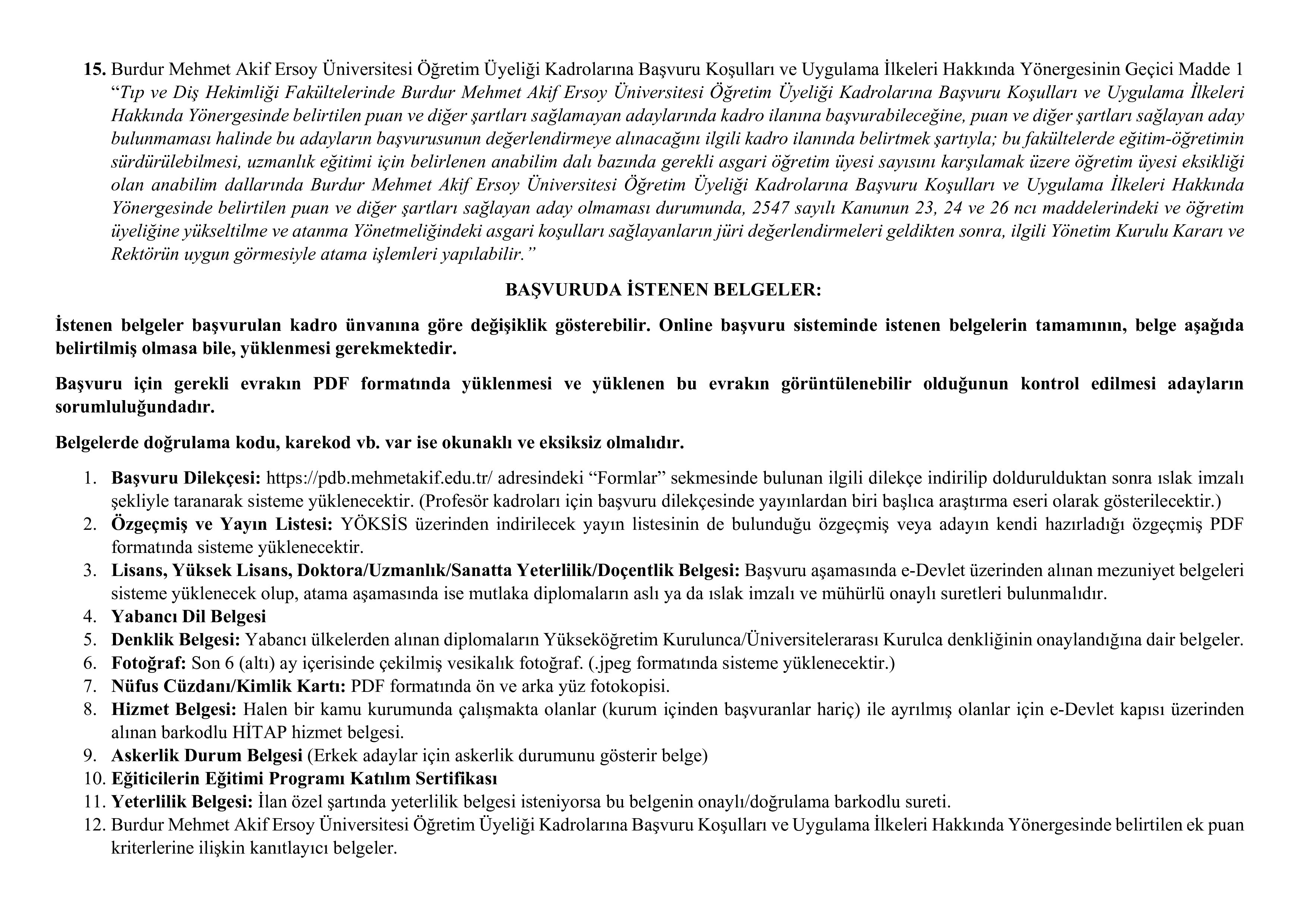 BURDUR MEHMET AKİF ERSOY ÜNİVERSİTESİ 18 ÖĞRETİM ÜYESİ ALACAK ( 6 Nisan - 20 Nisan) İlan İçeriği Sayfa 2