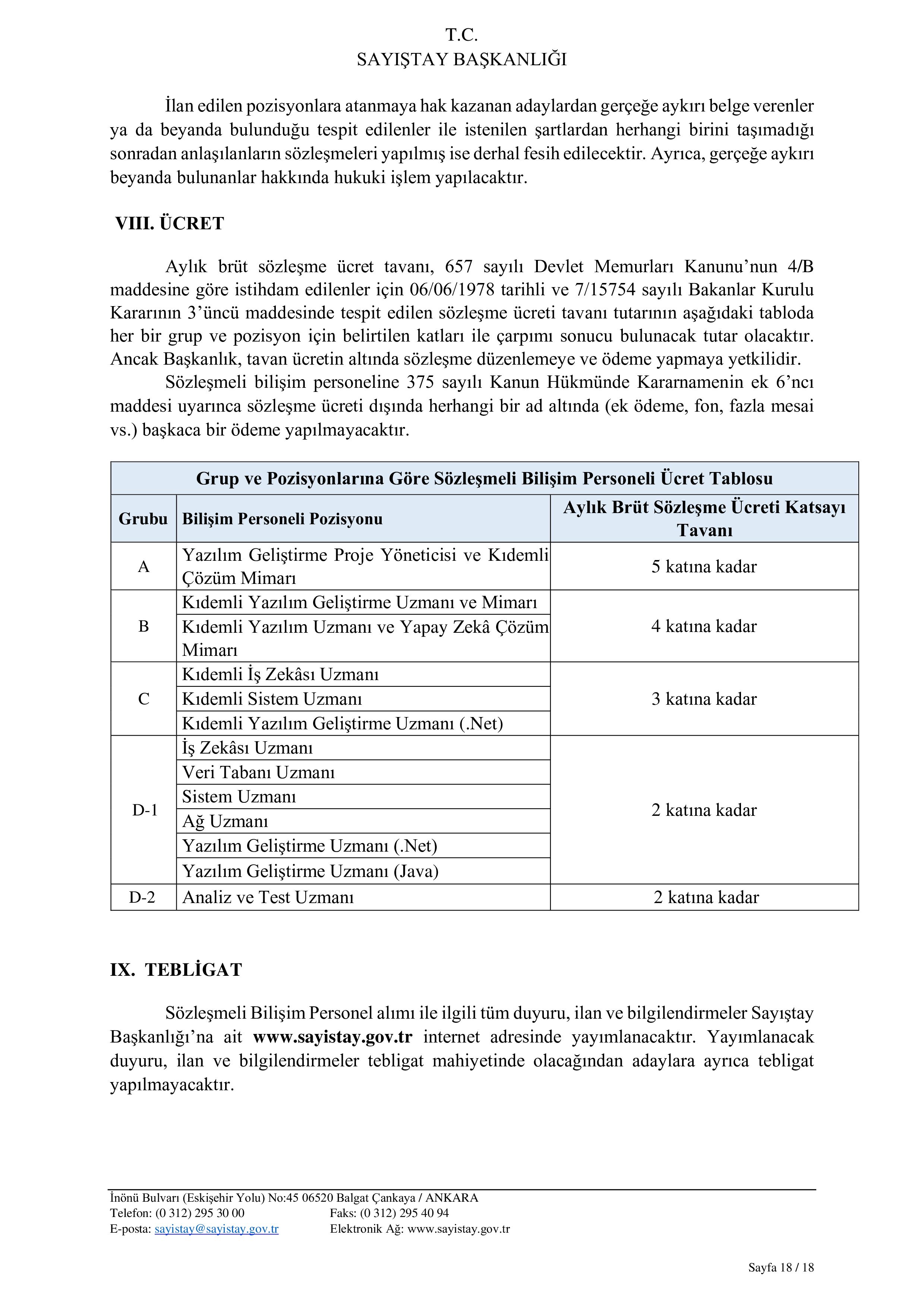 İlan İçeriği Sayfa 18 SAYIŞTAY BAŞKANLIĞI 12 ADET SÖZLEŞMELİ BİLİŞİM PERSONELİ ALACAK ( 9 Şubat - 27 Şubat) İlan İçeriği Sayfa 18