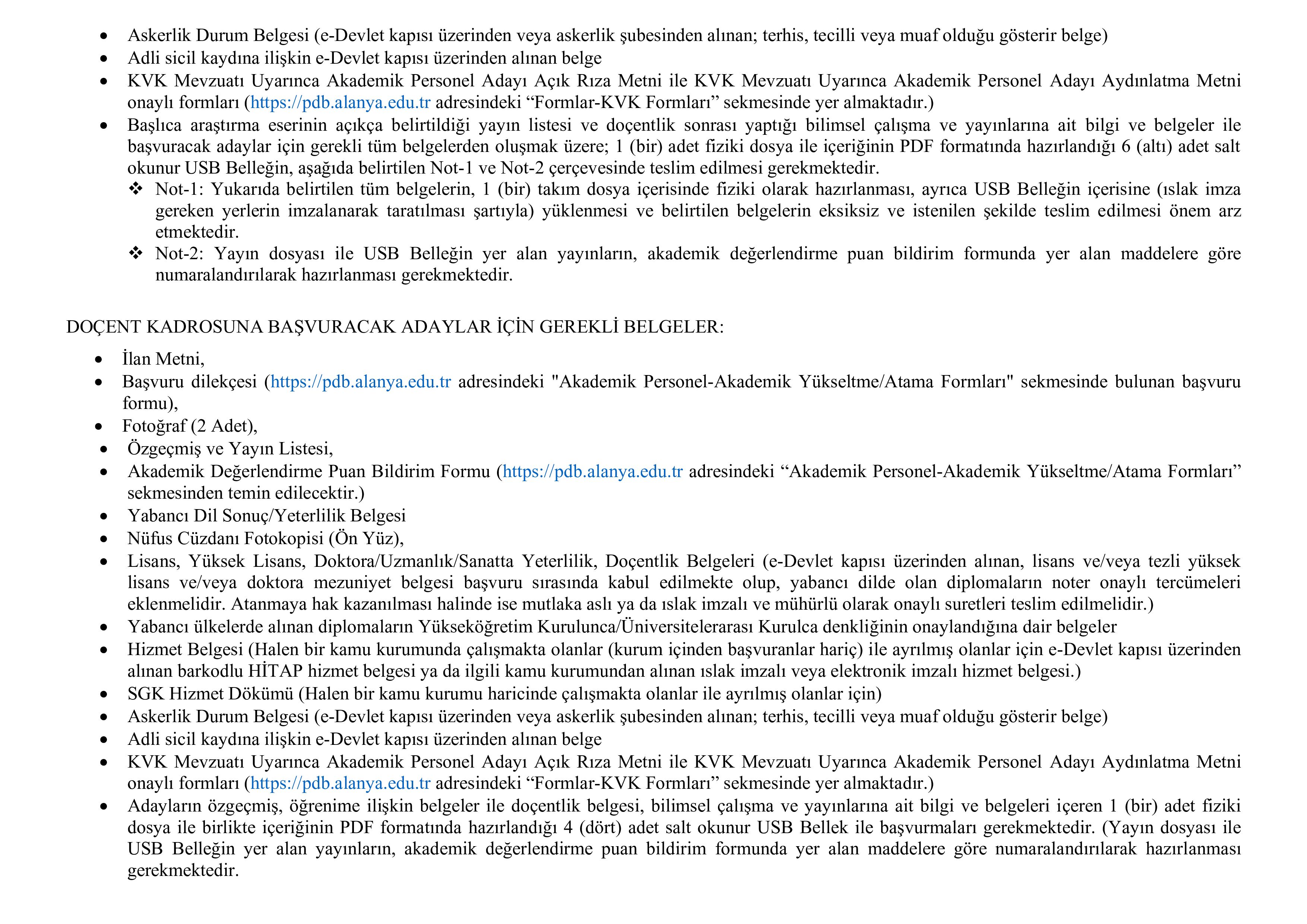 ALANYA ALAADDİN KEYKUBAT ÜNİVERSİTESİ 10 ÖĞRETİM ÜYESİ ALACAK ( 7 Ekim - 21 Ekim) İlan İçeriği Sayfa 2