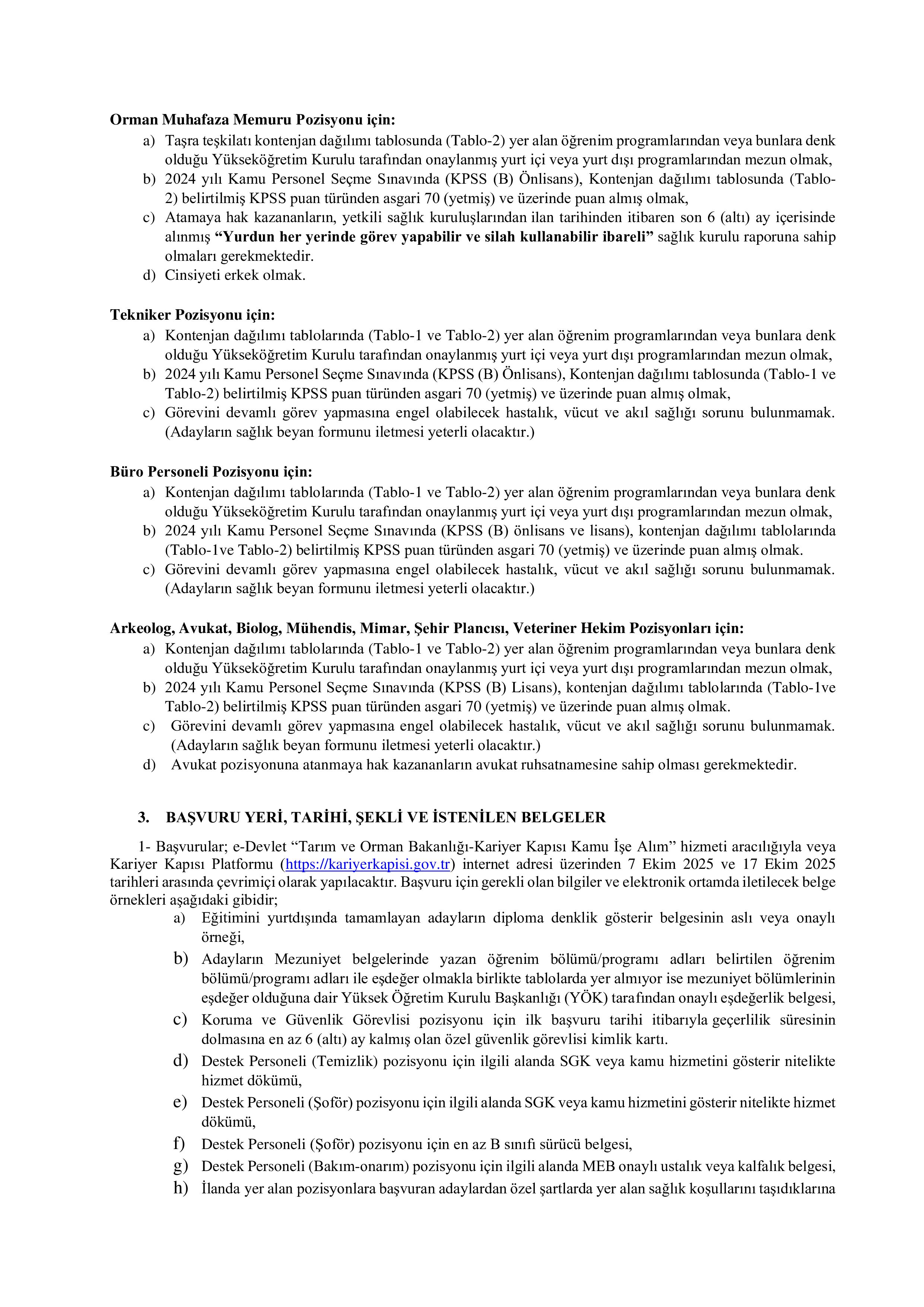 DOĞA KORUMA VE MİLLİ PARKLAR GENEL MÜDÜRLÜĞÜ 240 SÖZLEŞMELİ PERSONEL ALACAK ( 7 Ekim - 17 Ekim) İlan İçeriği Sayfa 3