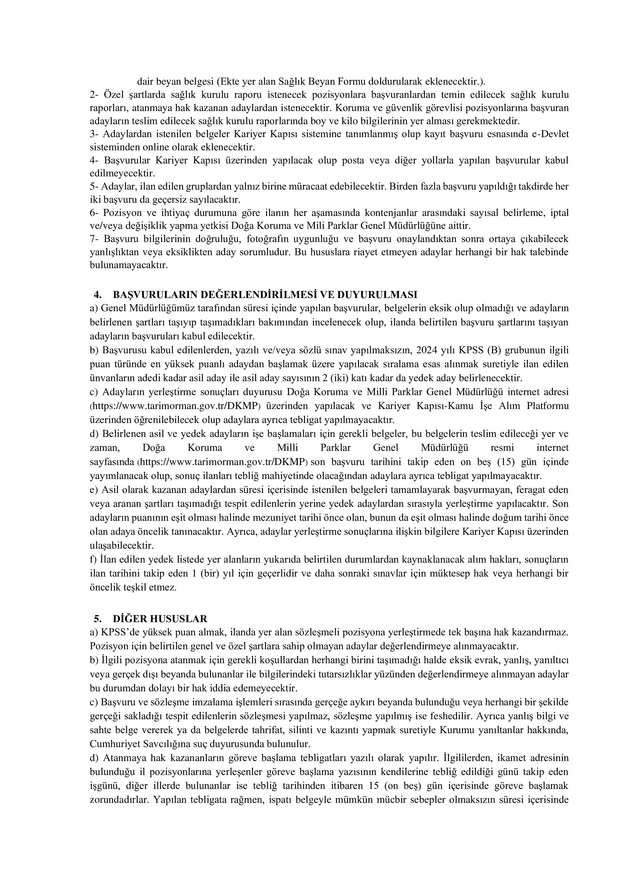 DOĞA KORUMA VE MİLLİ PARKLAR GENEL MÜDÜRLÜĞÜ 240 SÖZLEŞMELİ PERSONEL ALACAK ( 7 Ekim - 17 Ekim) İlan İçeriği Sayfa 4